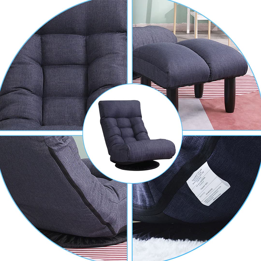 360° Swivel Gaming Chaise Lounge with Ottoman - Adjustable Backrest Folding Floor Chair for Bedroom & Living Room | Navy Blue Floor Sofa for Video Games, Movie Nights & Relaxation