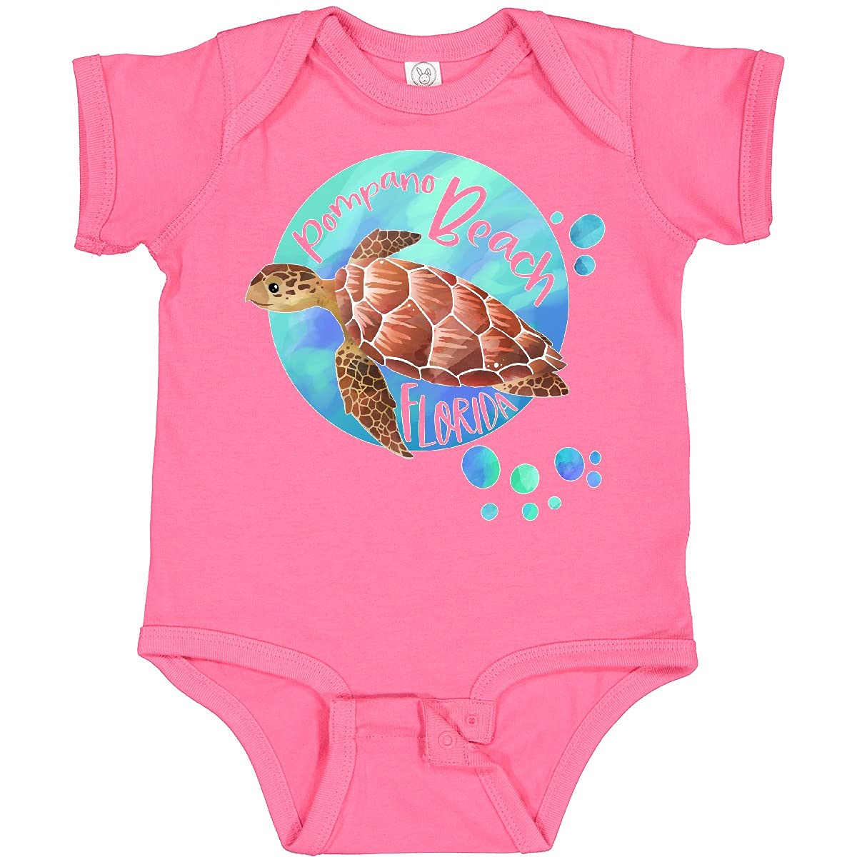 Inktastic Pompano Beach Florida Swimming Sea Turtle with Bubbles Baby Bodysuit - Cute Infant Onesie for Beach Vacations, Pool Parties & Ocean-Themed Nursery Decor