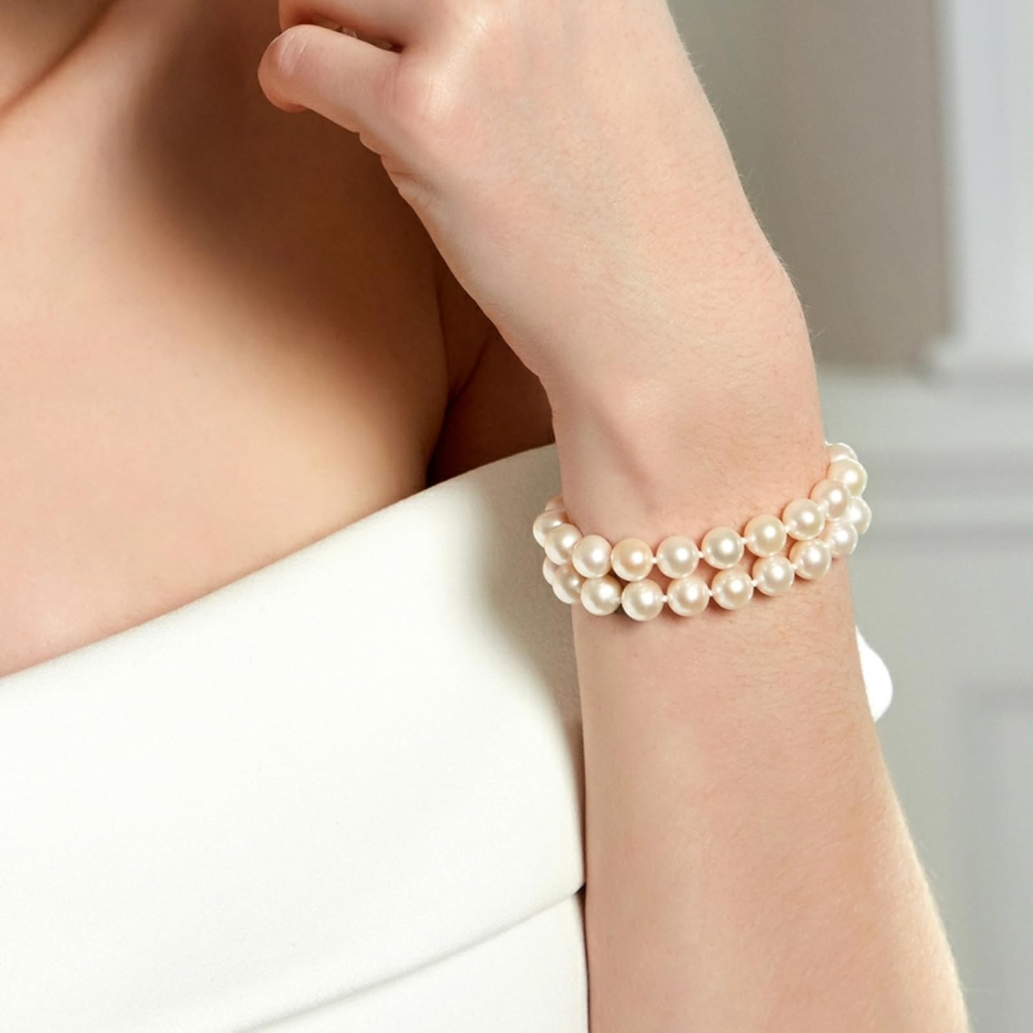 AAAA Quality 6-7mm Round White Freshwater Cultured Pearl Bracelet for Women | Sterling Silver Jewelry | Perfect Gift for Christmas, Holidays & Anniversaries | Elegant Accessory for Weddings, Parties & Formal Events