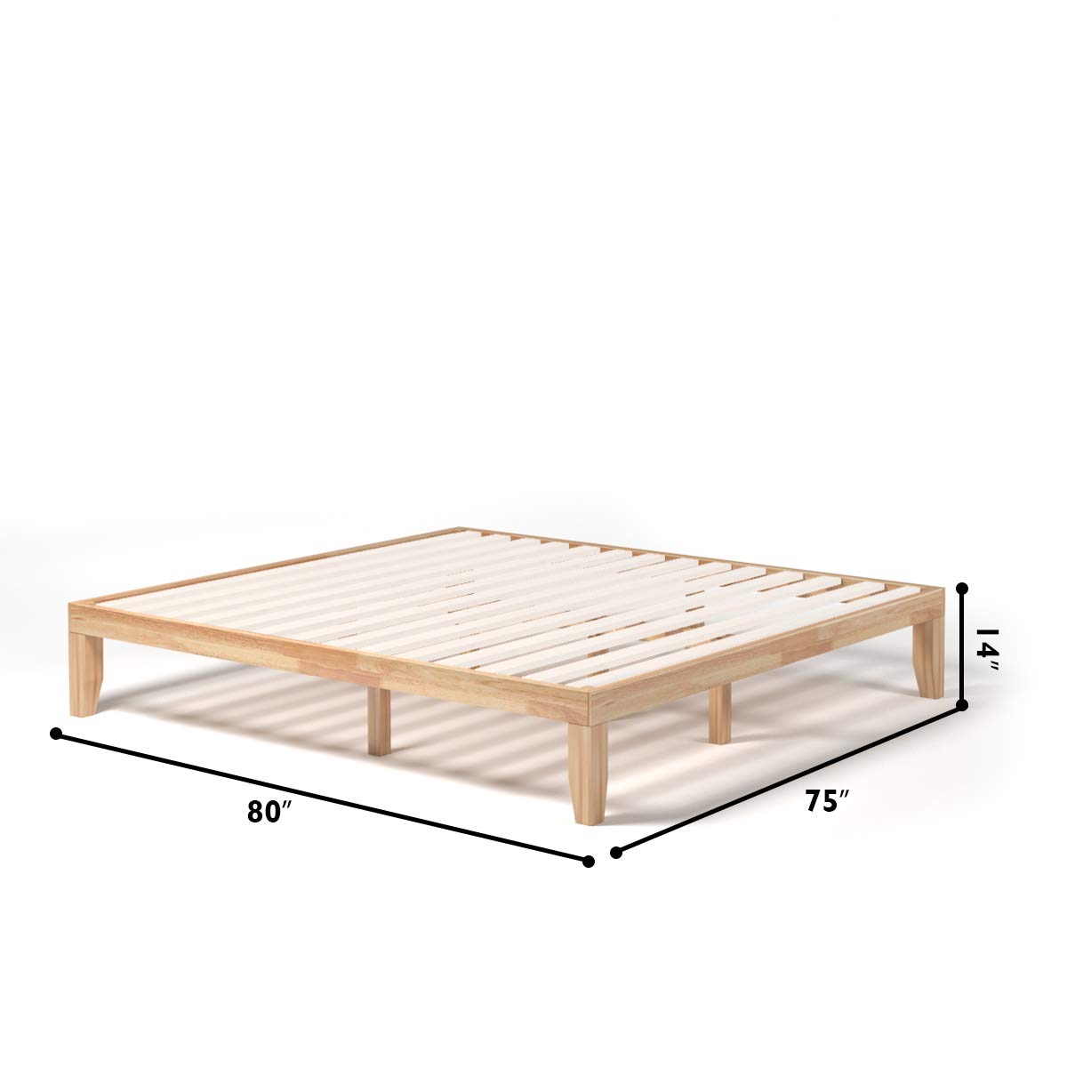 KOMFOTT 14 Inch Solid Wood Platform Bed Frame - King Size Rubber Wood Mattress Foundation with Sturdy Poplar Wood Slats | No Box Spring Needed | Natural Finish | Perfect for Modern Bedrooms & Guest Rooms