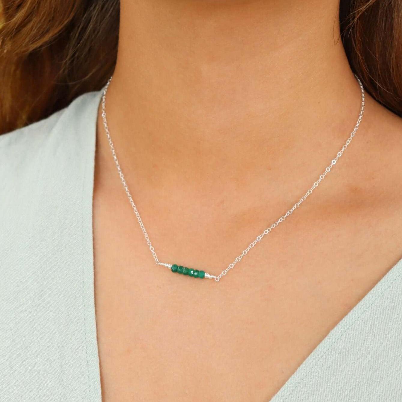 Sparkling Green Emerald Faceted Bead Bar Necklace - Elegant Jewelry for Women | Perfect for Parties, Weddings & Special Occasions