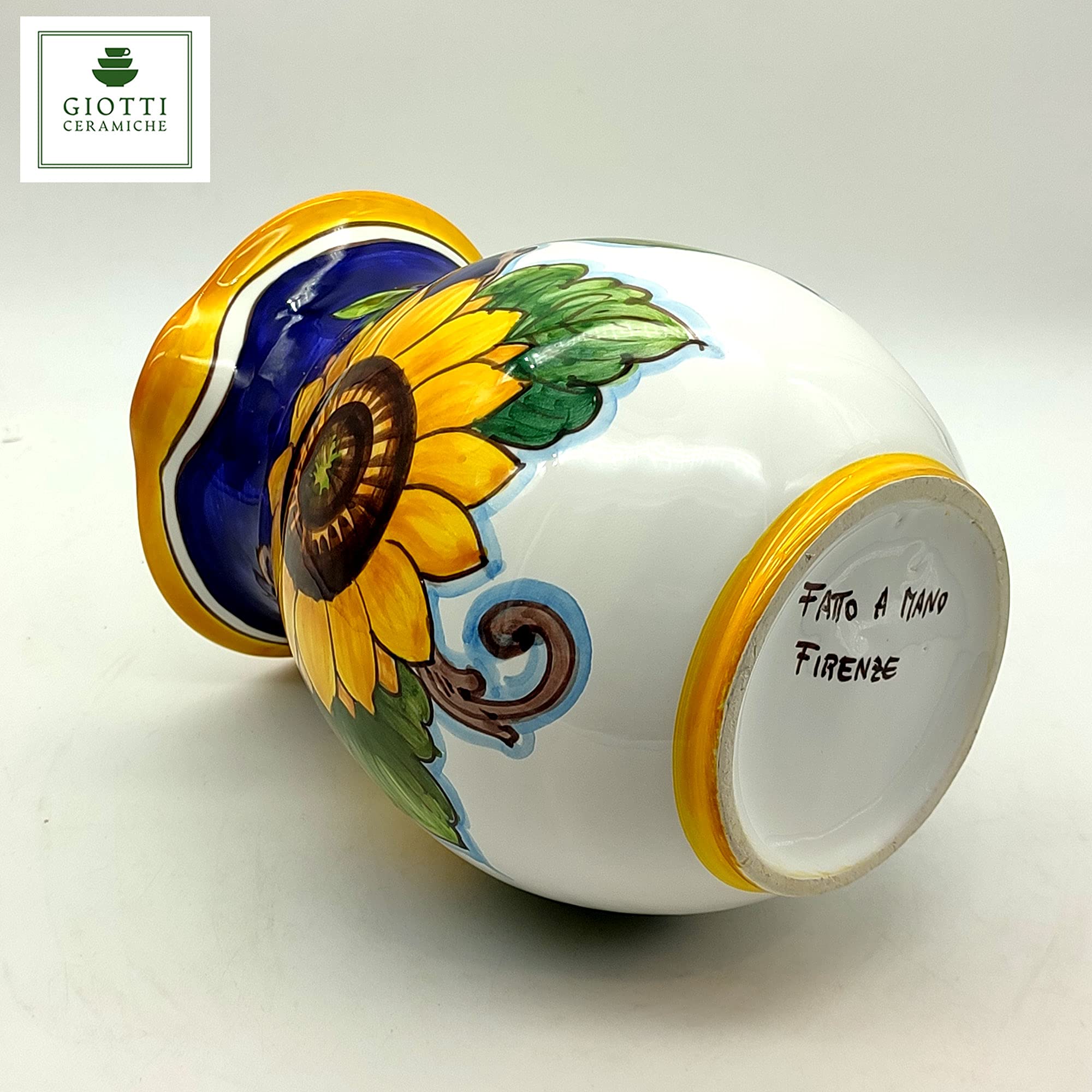 Italian Ceramic Pitcher with Lemon & Sunflower Design - 33 oz Hand-Painted Kitchen Carafe, Utensil Holder & Wine Vase - Authentic Tuscan Pottery from Italy - Perfect for Farmhouse Decor, Dining Table Centerpiece & Gift Giving