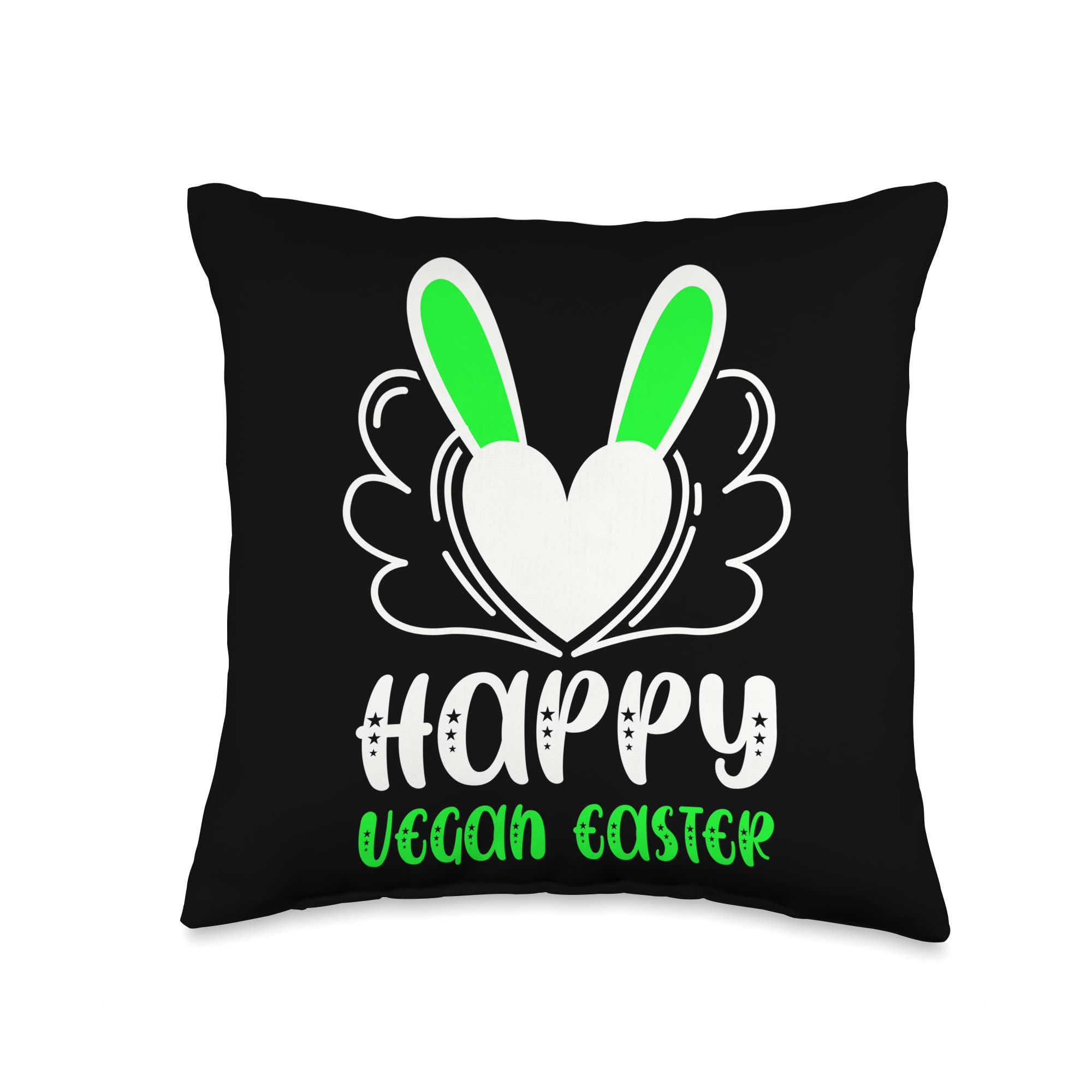 Vegan Easter Bunny Hiding Colorful Eggs Throw Pillow - 16x16 Inch Multicolor Decorative Cushion for Easter Home Decor, Spring Party & Gift Giving
