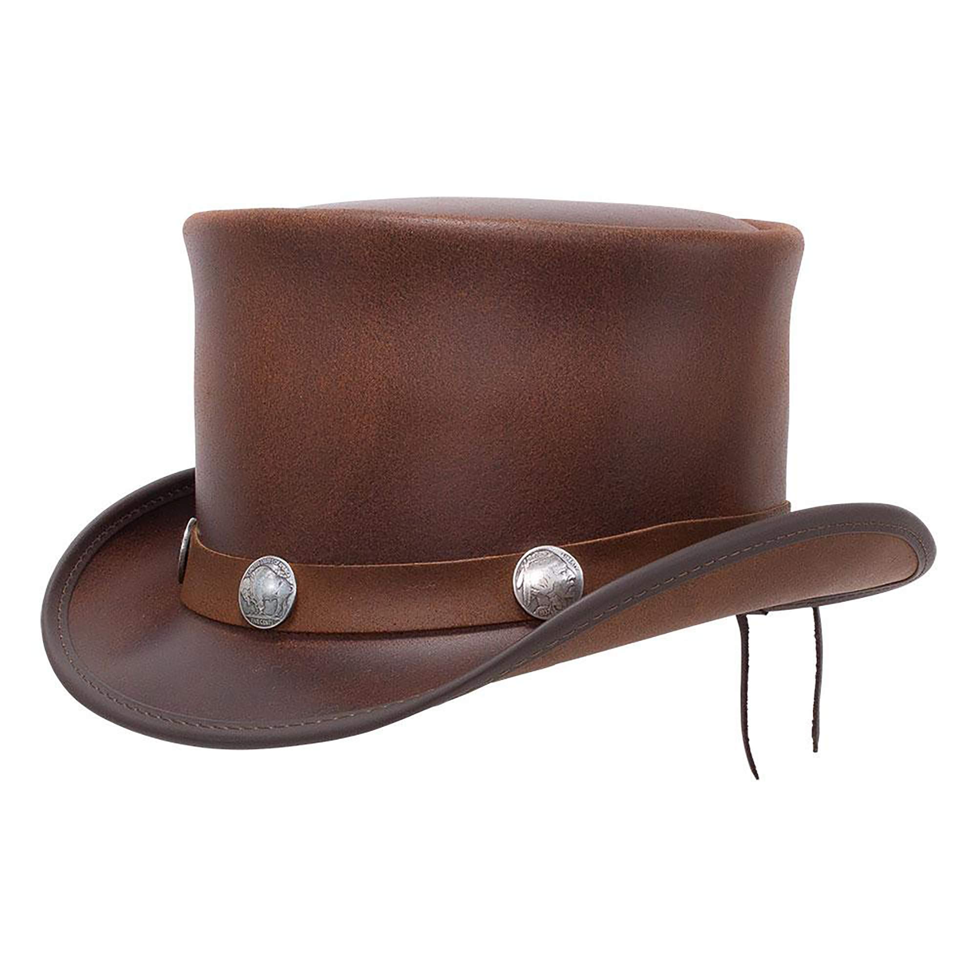 American Hat Makers El Dorado Genuine Leather Top Hat for Men & Women - Vintage Style Formal Hat for Weddings, Cosplay & Steampunk Fashion