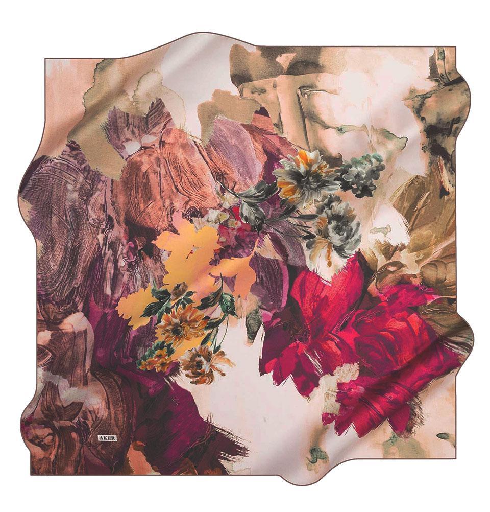 Aker Silk Cotton Patterned Square Scarf #7767 492 - Stylish Fashion Accessory for Women, Perfect for Office, Party and Travel Outfits