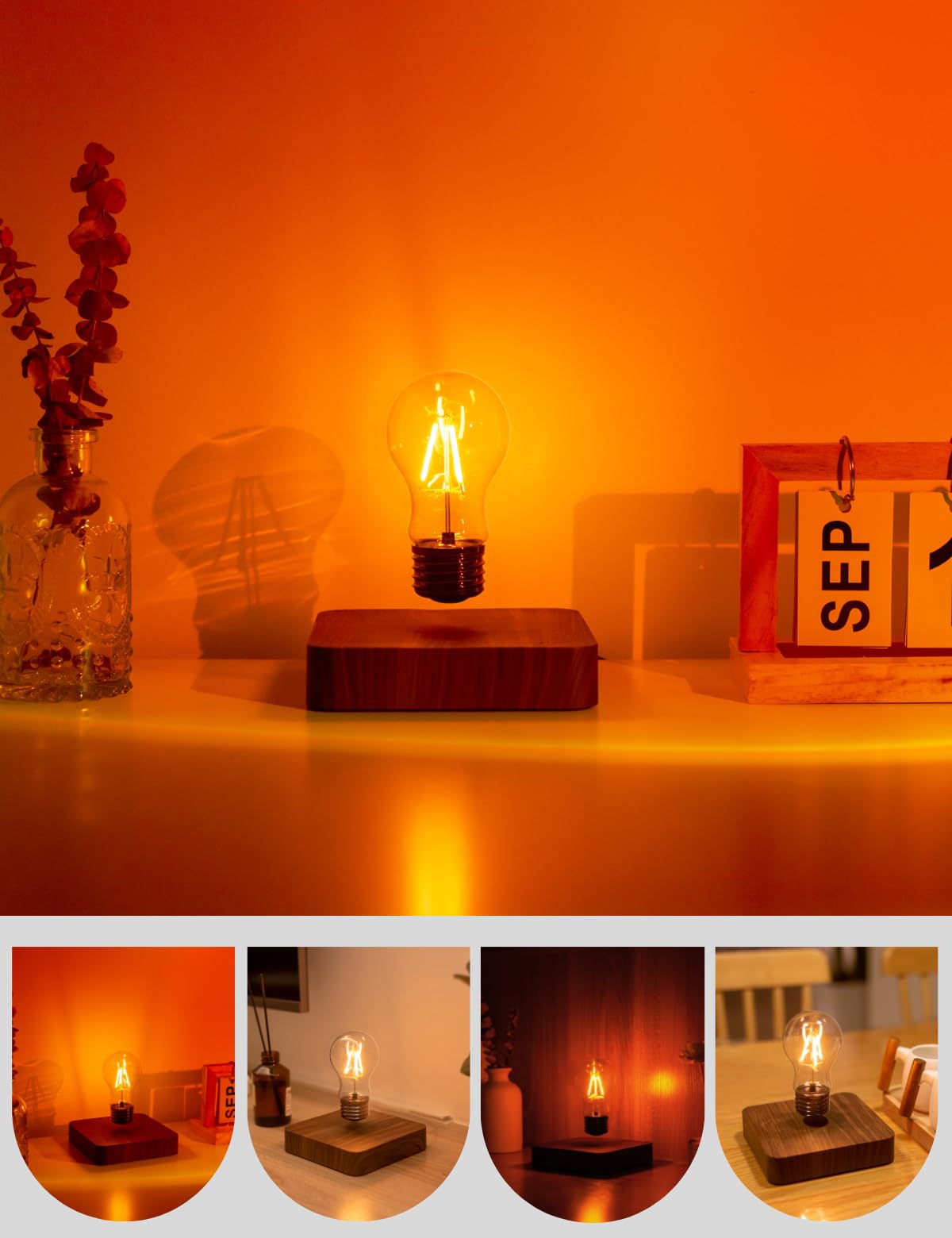 MOOCCI Magnetic Floating Levitating Bulb Lamp - 360° Wireless Rotating Night Light, Modern Desk Lamp for Home Office Decor, Unique Tech Gadget Gift (Square-Classic Bulb) - Perfect for Bedside Lighting, Workspace Illumination & Creative Home Decor