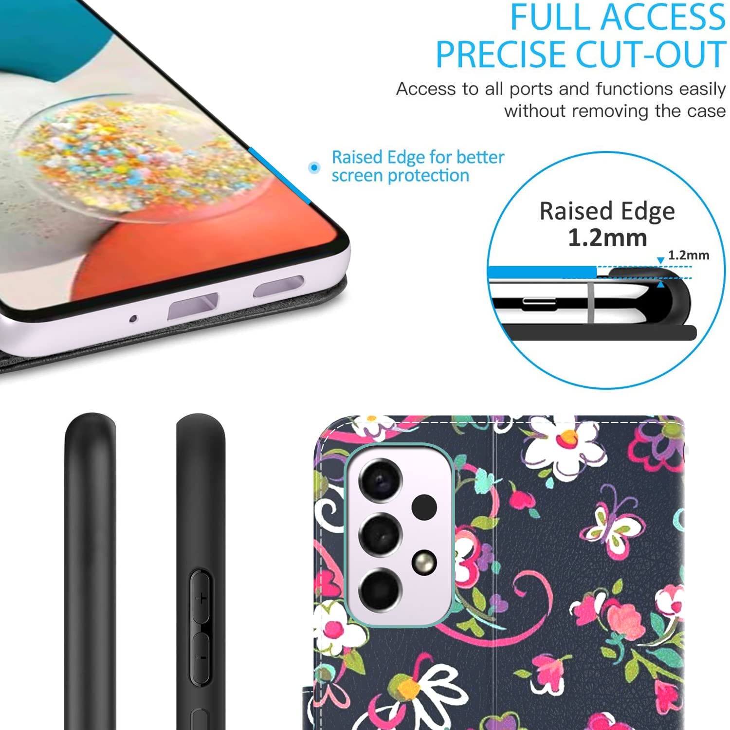 Premium Leather Wallet Case for Samsung Galaxy A53 5G with RFID Blocking & Flip Stand - Floral Design | Perfect for Business Travel, Daily Commute & Hands-Free Viewing