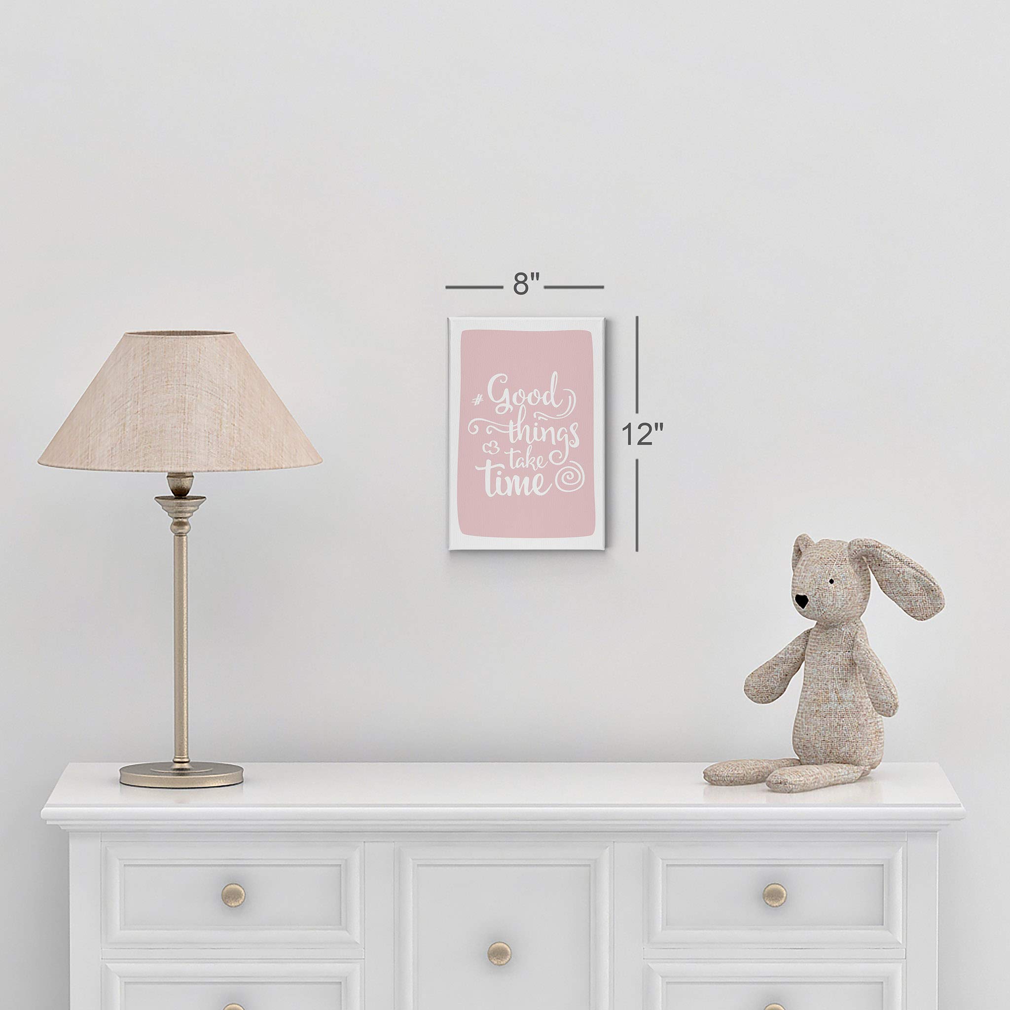 Smile Art Design 'Good Things Take Time' Lettering Pink Canvas Wall Art - Nursery Decor, Kids Room Decor, Baby Room Decor - Ready to Hang 36x24 - Made in USA | Perfect for Bedrooms, Playrooms & Gift Giving