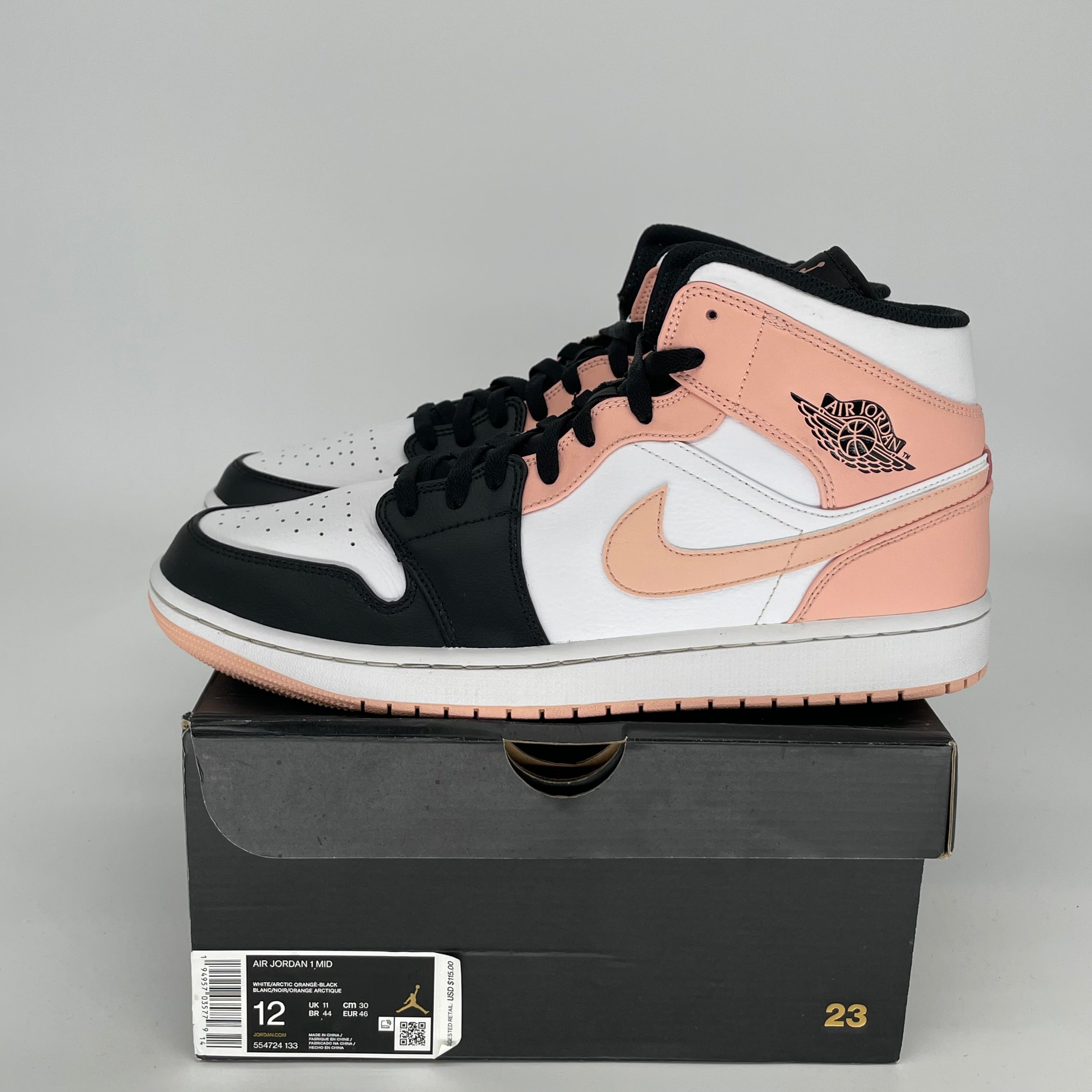 AIR JORDAN 1 MID ARCTIC ORANGE BLACK TOE Men's Basketball Shoes Size 12 - 554724-133 | Retro Sneakers for Streetwear & Casual Outfits