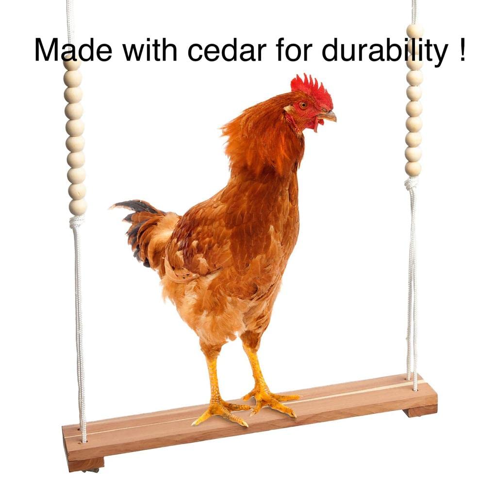 Natural Wooden Chicken Swing Toy for Coop - Handmade in USA, Large & Durable Poultry Accessory for Roosters, Hens & Chicks - Stress Relief & Entertainment for Birds - Perfect for Backyard Coops, Chicken Runs & Farm Animal Enrichment (CW&WC)