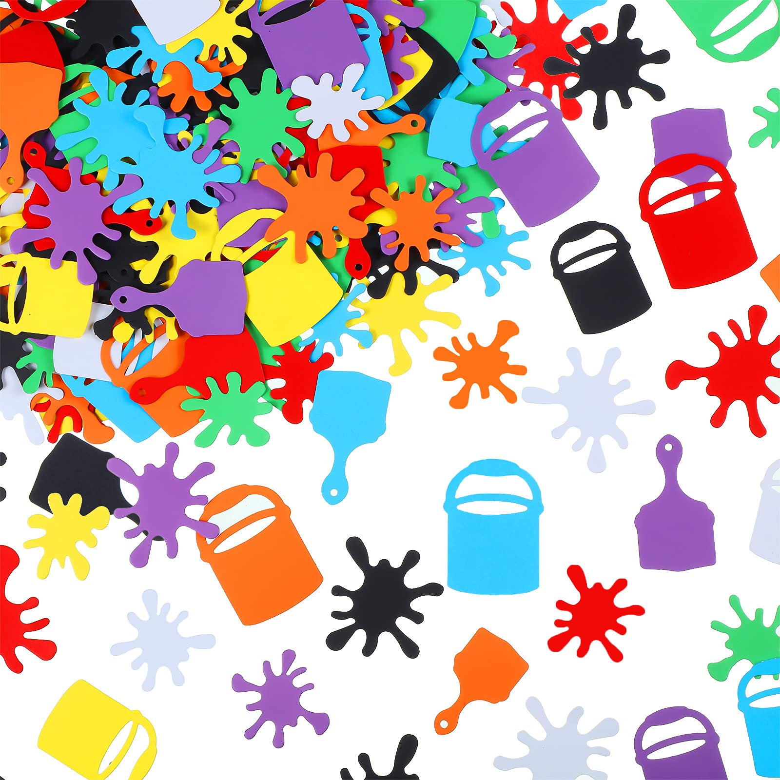 300 Pieces Colorful Paint Splatter Confetti - Paint Bucket & Brush Shaped Table Confetti for Kids Art Party Supplies | Perfect for Art Themed Birthday Decorations, Classroom Activities & DIY Craft Projects