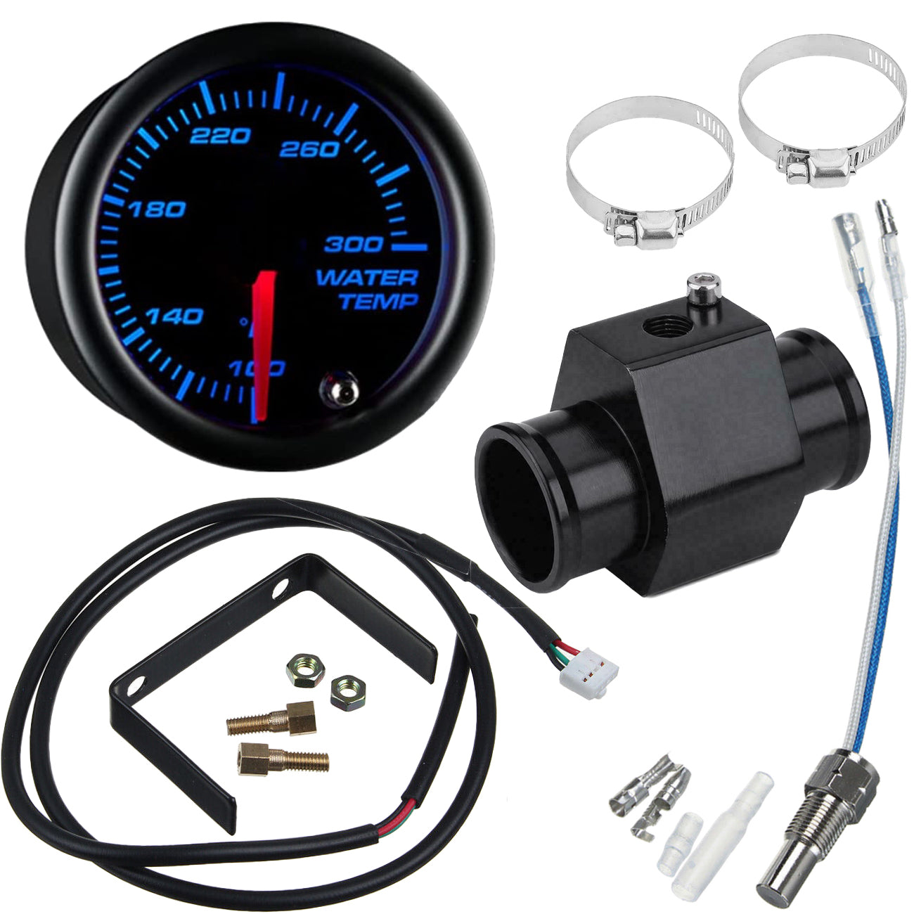 2 Inch Water Temperature Gauge Kit with Radiator Hose Adapter & Sending Unit - Perfect for Car, Truck, Boat & RV Engine Cooling System Monitoring