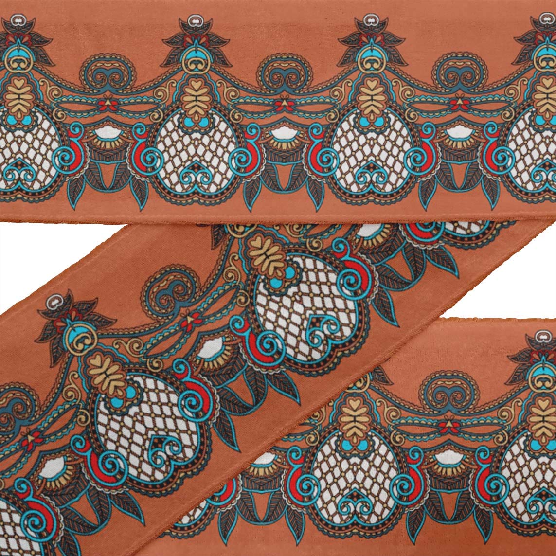 Orange Leaves & Paisley Ethnic Ribbon Trim Tape - 2 Inch Wide Printed Dupion Fabric Lace for Sewing & Crafts (9 Yards) - Perfect for DIY Costumes, Scrapbooking & Home Decor
