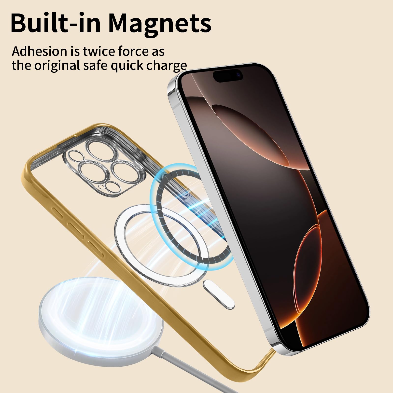 Magnetic Case for iPhone 16 Pro Max 6.9 Inch - Ultra Thin Soft TPU Silicone Cover with MagSafe Compatibility, Shockproof Camera Protection & Neck Lanyard (Gold) | Perfect for Everyday Use, Travel & Outdoor Activities