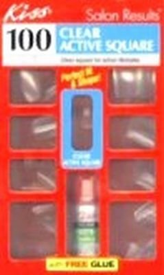100 Clear Active Square Press-On Nails - Kiss Brand 100pc Set - Perfect for Parties, Weddings & Special Occasions