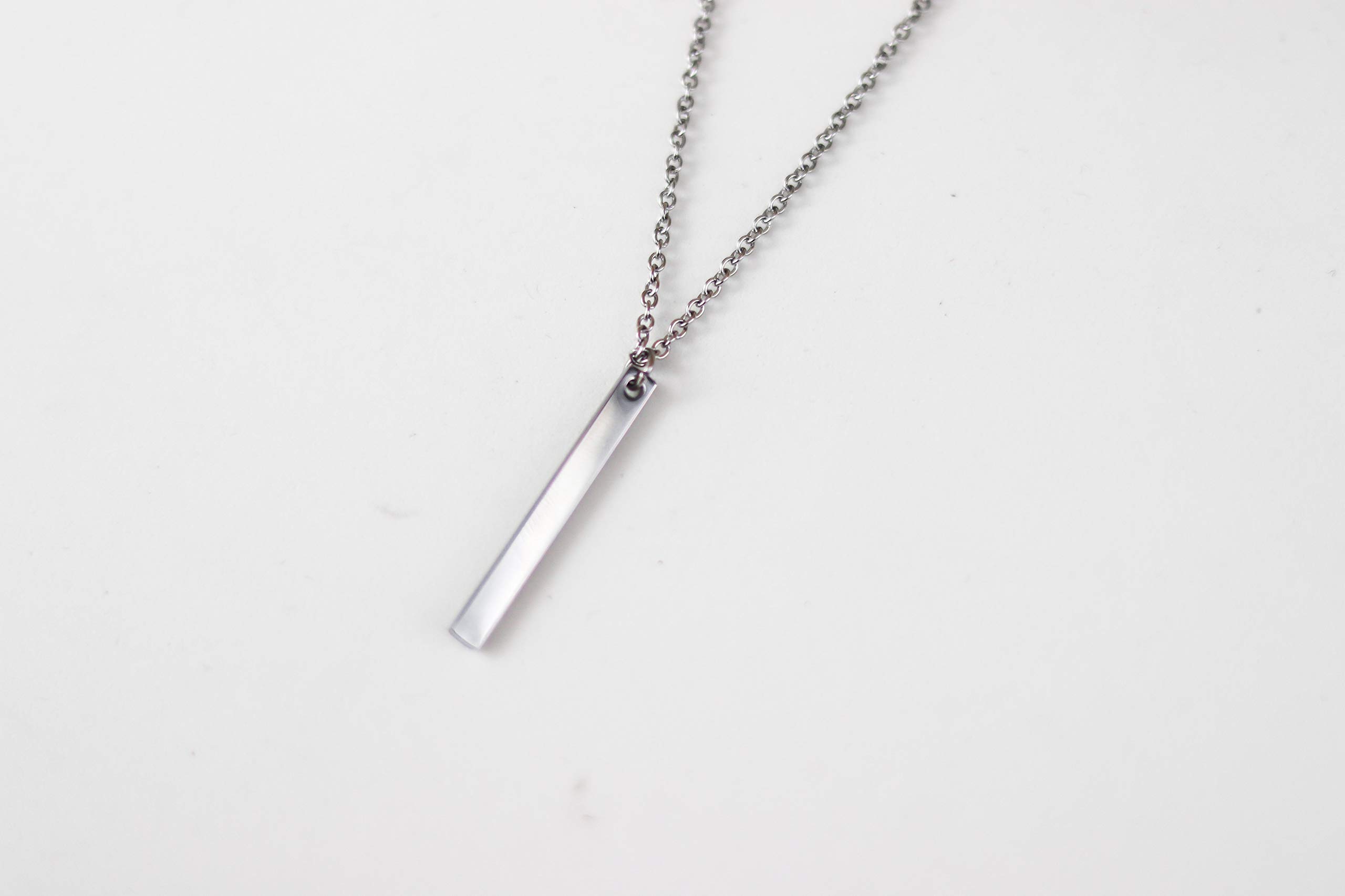 Men's Silver Rectangle Bar Necklace - Waterproof Chain Pendant for Groomsmen Gifts, Yoga & Everyday Wear | Stylish Jewelry Gift for Him