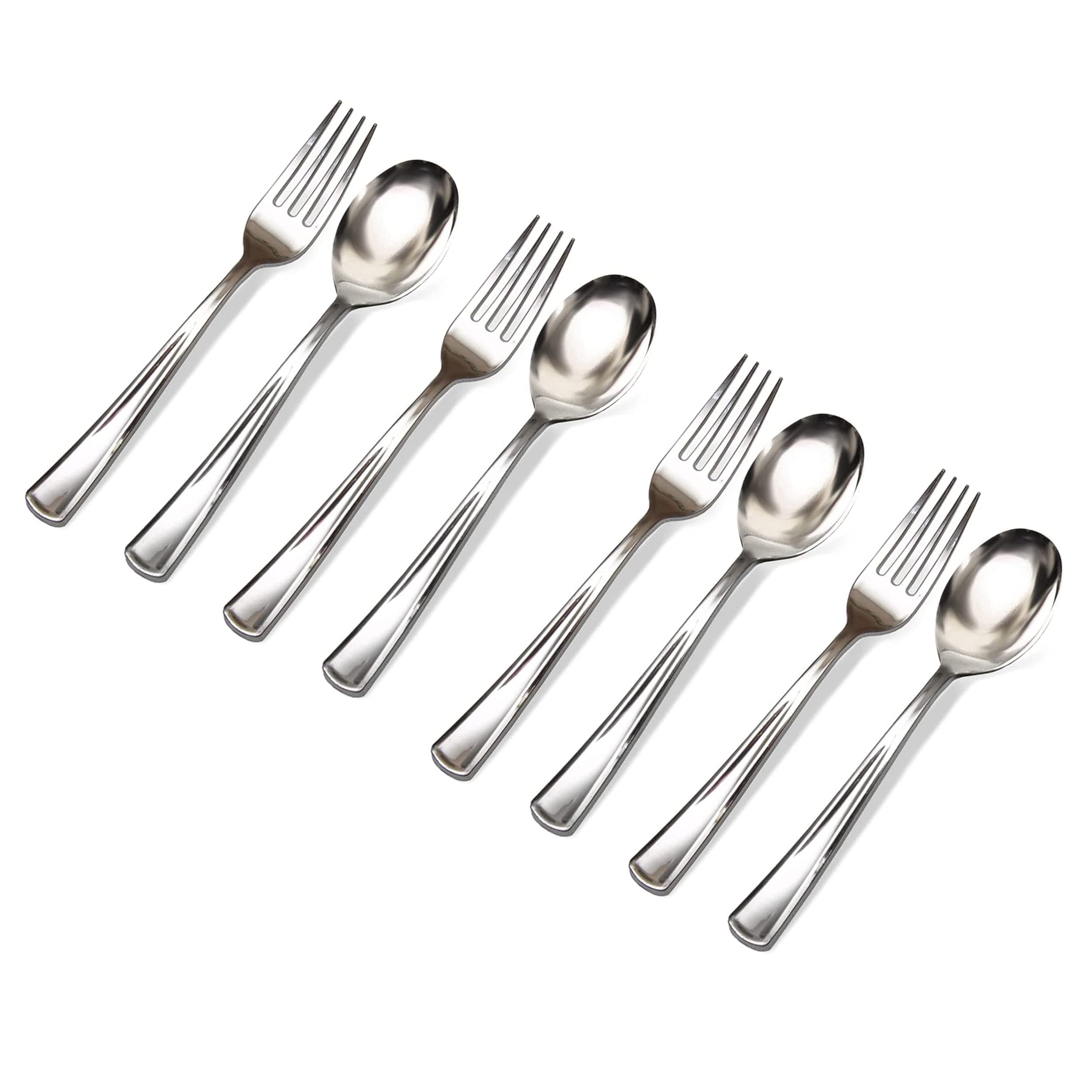 Premium 200-Piece Disposable Mini Silver Spoons & Forks Set - Elegant Appetizer Utensils for Parties, Weddings, Catering & Events - Perfect for Desserts, Canapés, Cocktails & Finger Foods