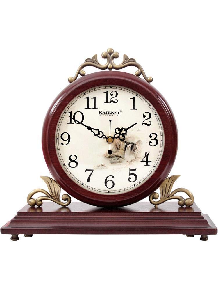 ZXFDM Solid Wood Table Clock - Silent Non-Ticking Retro Desk & Mantel Clock - Perfect for Home, Office, School & Reading Room Decor - Vintage Wooden Wall Clock for Bedroom, Living Room & Study