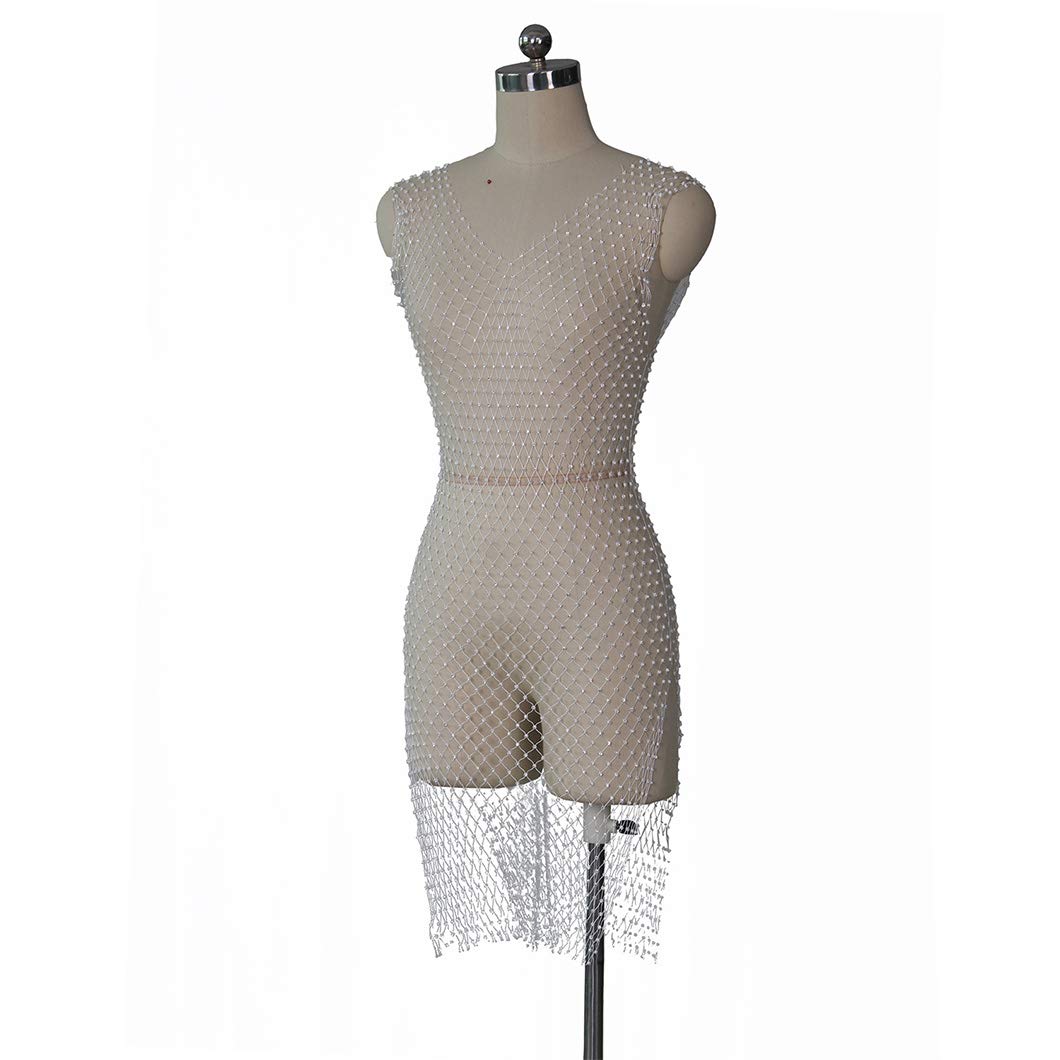 Sexy Sheer Mesh Beach Cover Up Dress for Women - Rhinestone Embellished Sleeveless Bikini Swimsuit - Perfect for Pool Parties, Vacations & Summer Outings