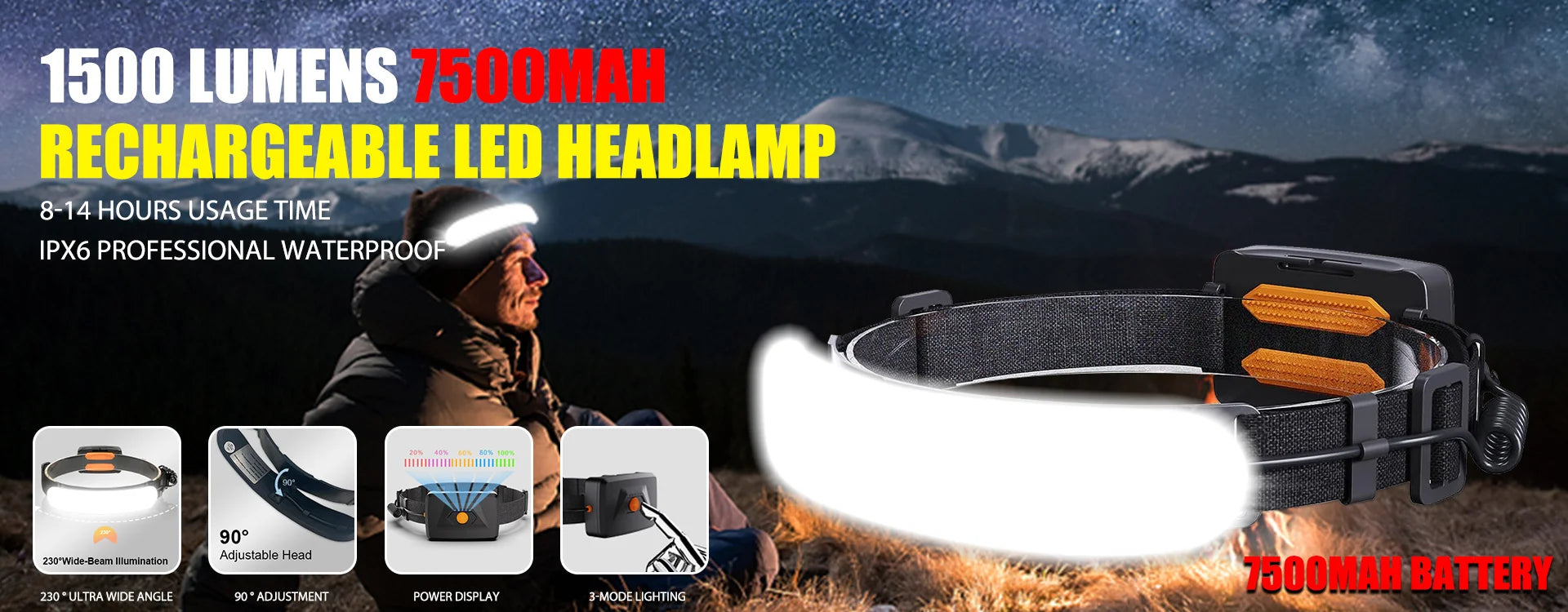 USB Rechargeable LED Sensor Headlamp - XPE+COB Bright Headlight with Motion Detection, Adjustable Head Torch for Camping, Hiking, Fishing & Outdoor Activities | Waterproof Flashlight for Night Work & Emergency Use