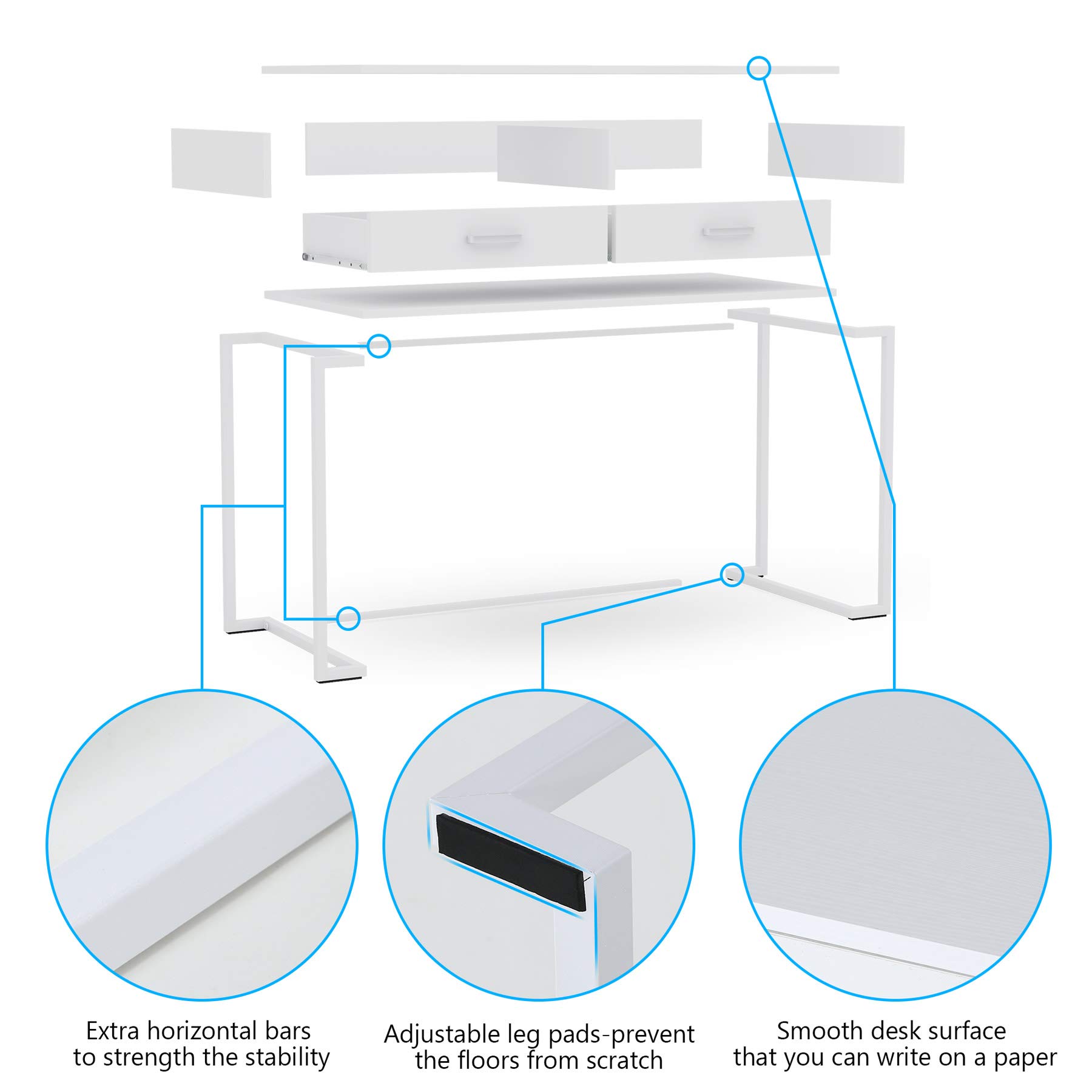 Tribesigns 40 Inch White Computer Desk with 2 Drawers - Modern Simple Study Desk & Makeup Vanity Table for Small Spaces - Perfect for Home Office, Bedroom, Dorm Room & Workspace Organization