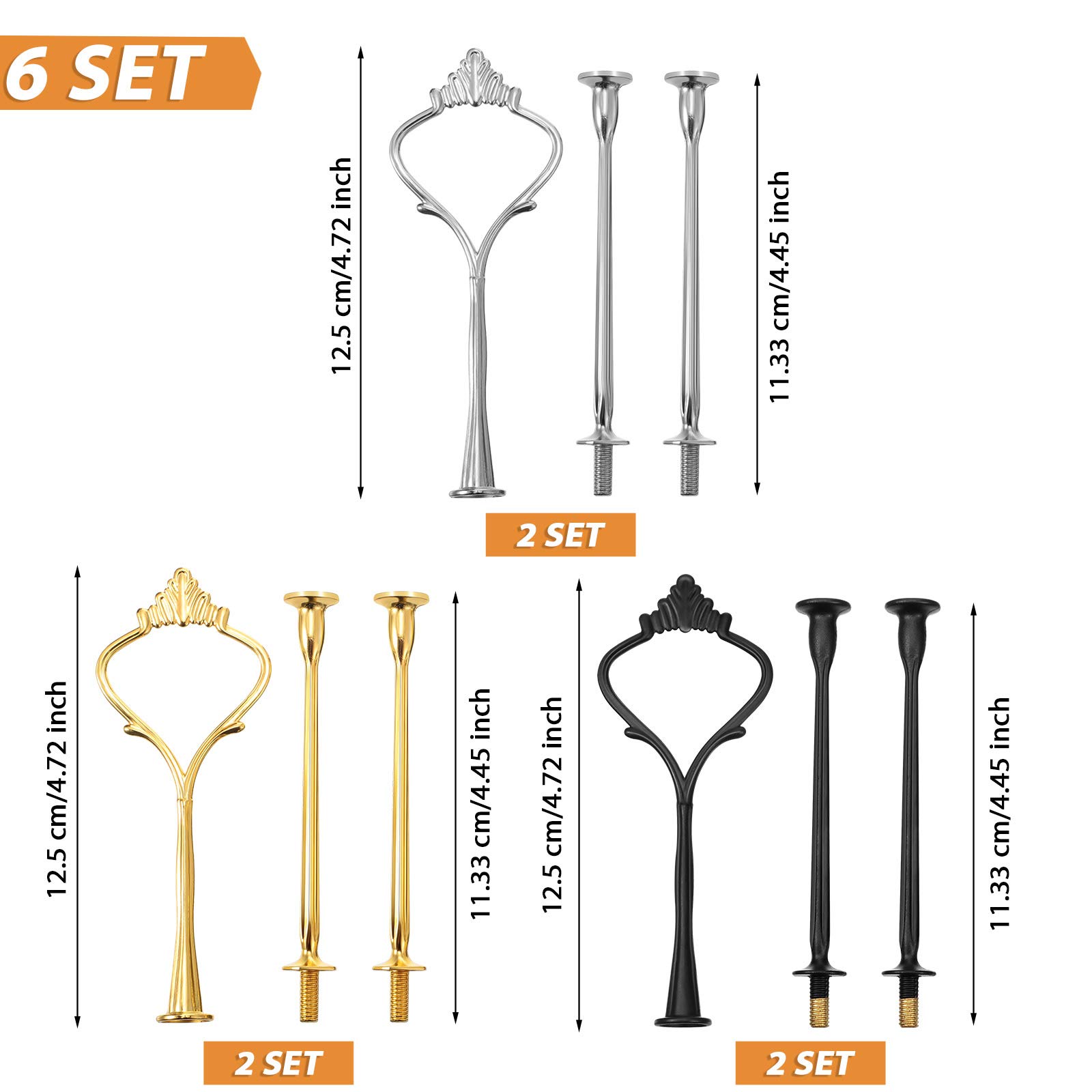 3 Tier Heavy Duty Metal Cupcake Stand Kit - Black, Silver, Gold (6 Sets) - Perfect for Wedding Dessert Displays, Birthday Party Serving Trays, Bakery Shop Decor & DIY Craft Projects