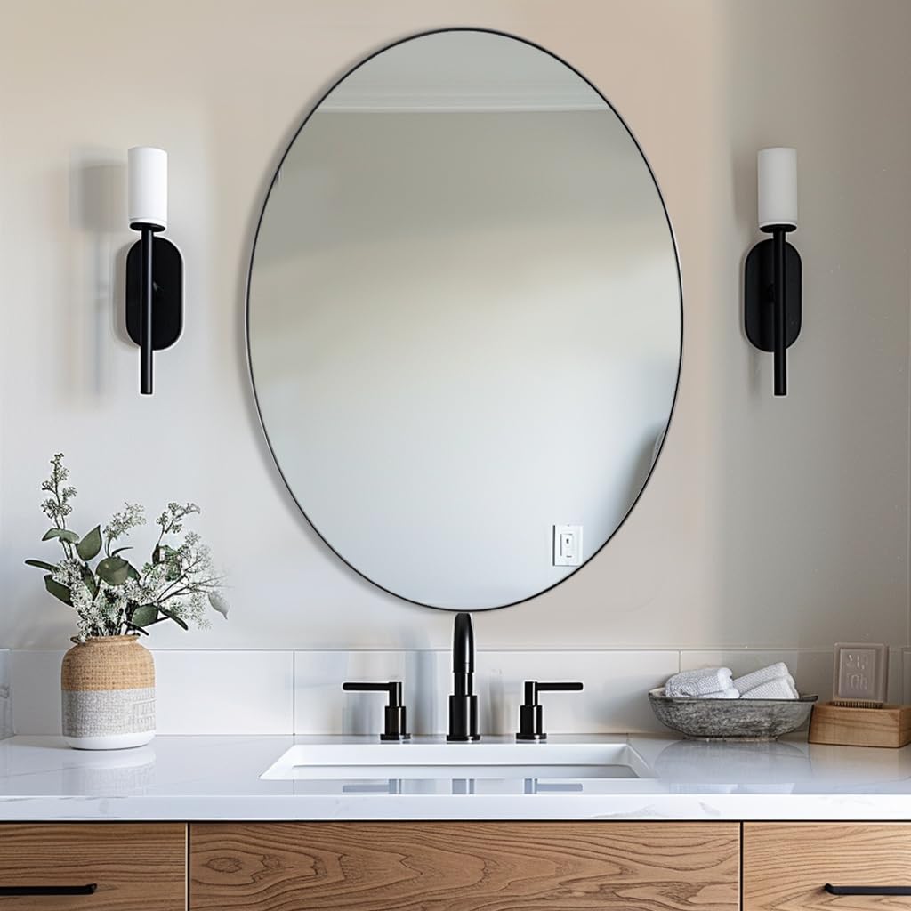 ANDY STAR 24x32 Inch Polished Chrome Oval Bathroom Mirror - Modern Stainless Steel Wall Mirror with Pill Shape Design | Perfect for Vanity, Powder Room & Contemporary Home Decor