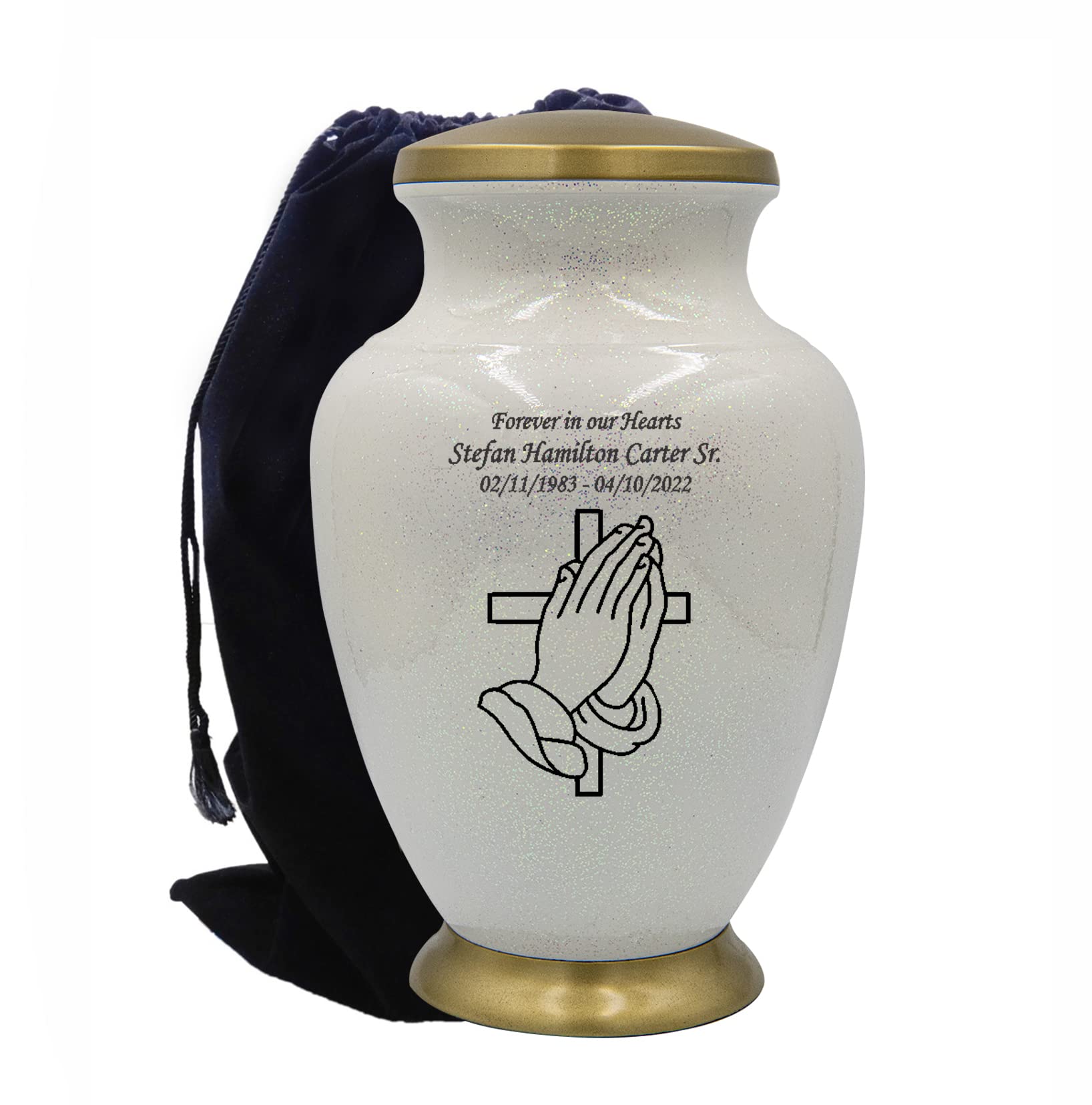Personalized Praying Hands & Cross Cremation Urn for Ashes - Memorial Keepsake with Velvet Bag - Perfect for Funeral Services, Home Memorials & Honoring Loved Ones