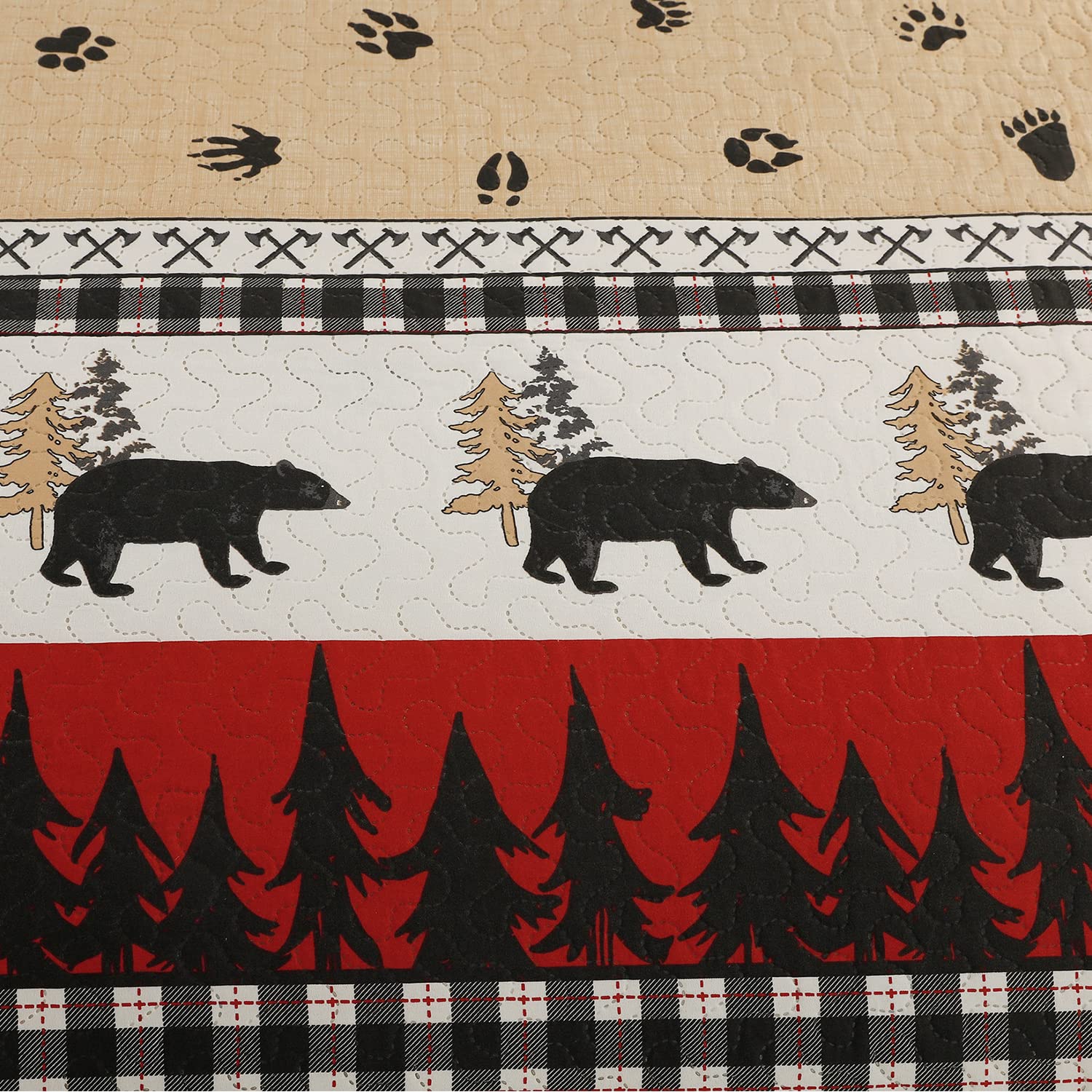 King Size Rustic Quilt Set - Reversible Buffalo Plaid Bedspread with Moose & Bear Design | Lightweight Country Lodge Bedding for Cabin, Farmhouse & Cozy Home Decor | Perfect for Guest Rooms, Master Bedrooms & Winter Warmth