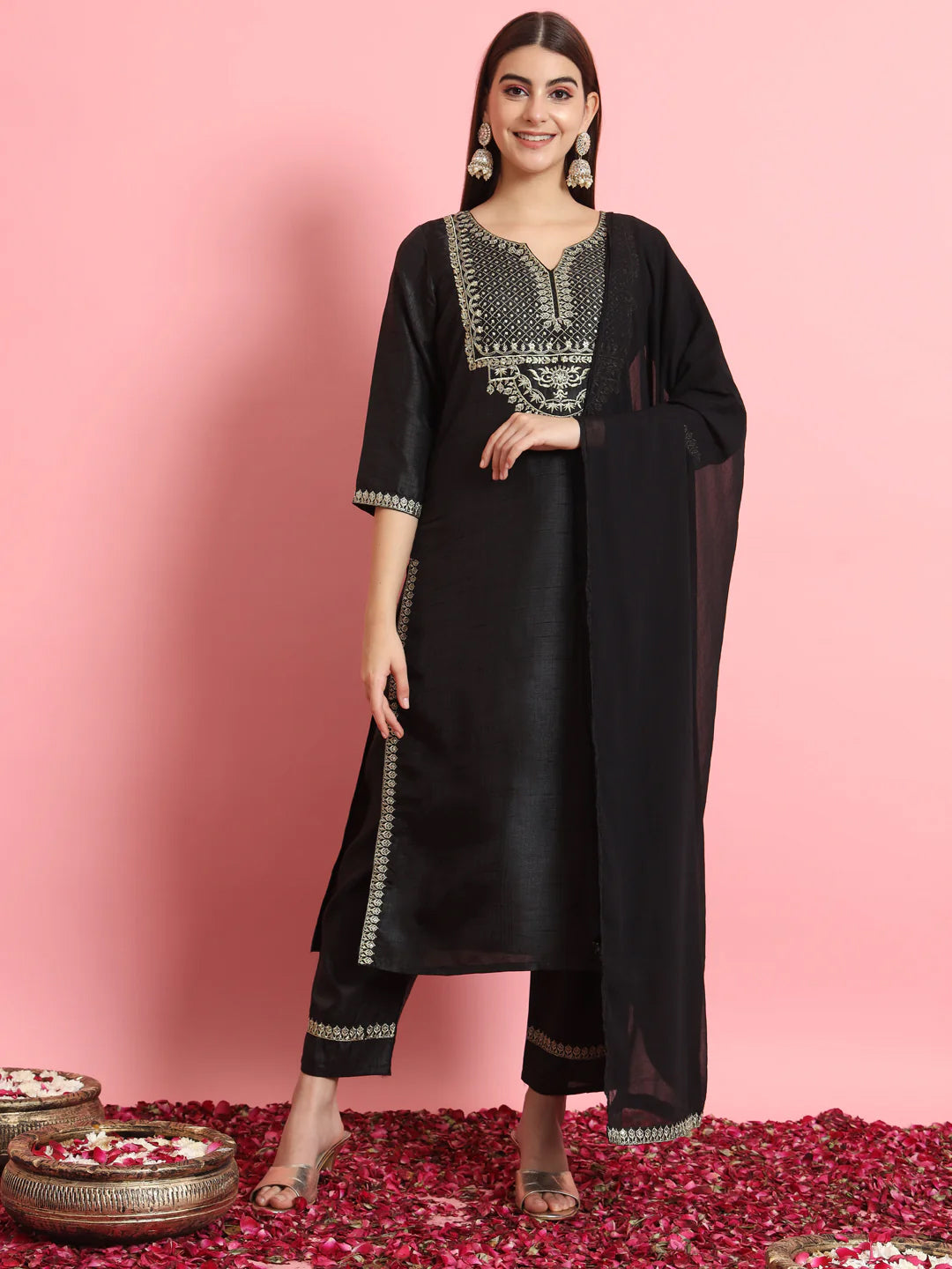 Elegant Black Designer Pant Suit with Embroidery & Sequins - Formal Office Wear & Evening Party Outfit for Women