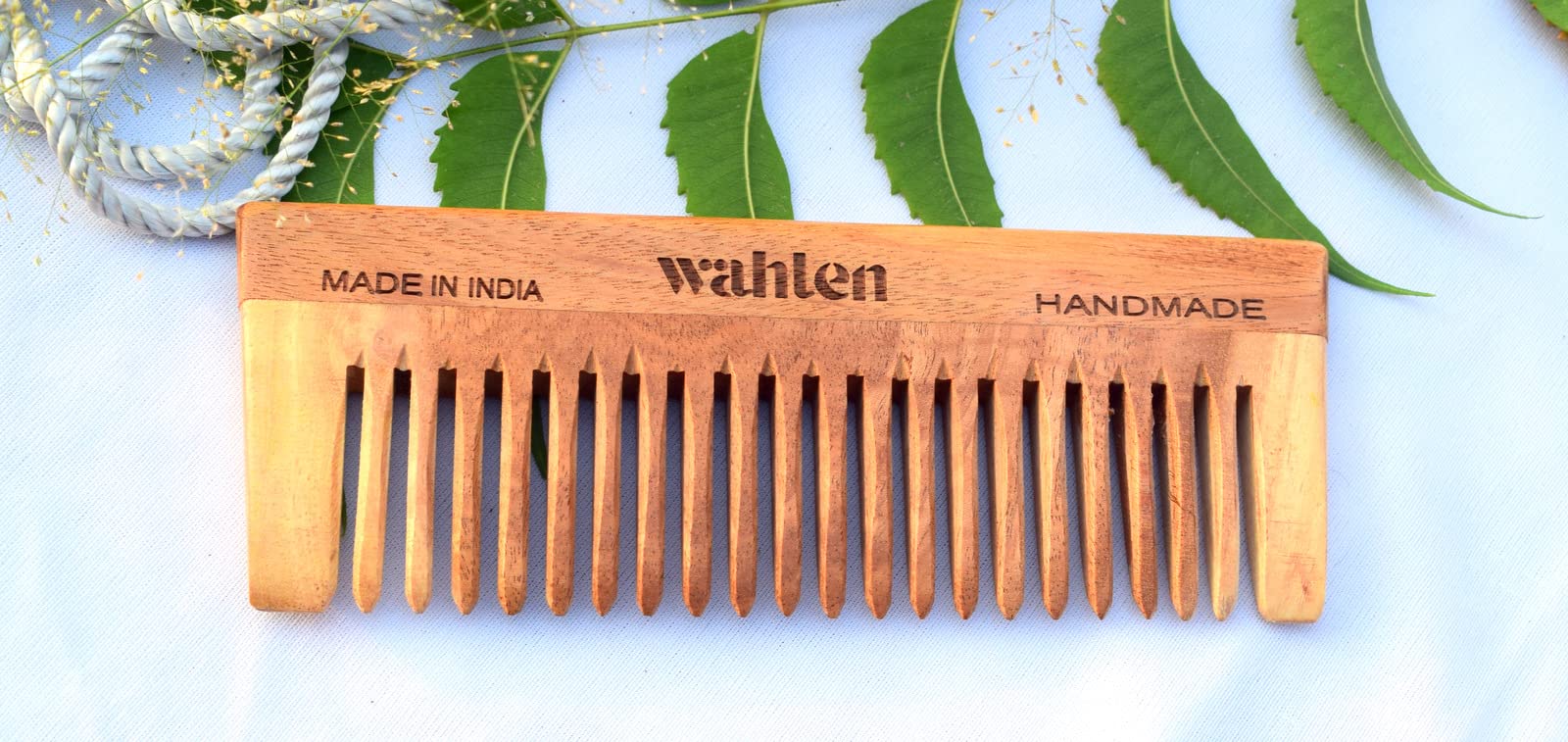 WAHLEN Neem Wooden Comb for Detangling & Hair Growth - Wide Tooth Wood Comb for Men & Women - Natural Brown Wooden Comb for Smooth Hair & Scalp Massage - Perfect for Daily Hair Care & Styling at Home or Travel