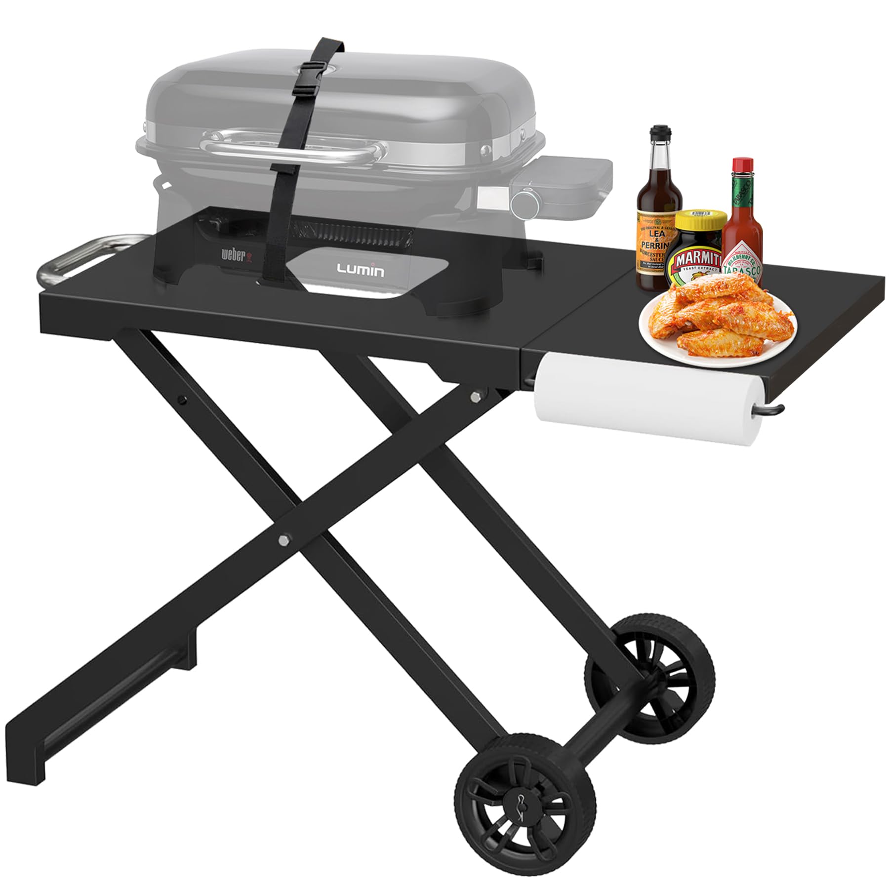 Portable Electric Grill Cart for Weber Lumin Compact - Folding Outdoor BBQ Table with Side Shelf | Perfect for Backyard, Camping & Tailgating Parties | Compatible with Weber 91010901 & 91300901 Models