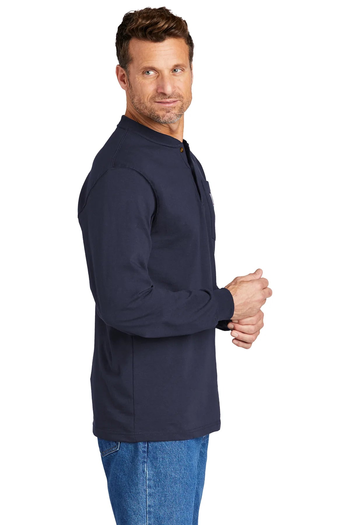 Carhartt Men's Long Sleeve Henley Shirt - Comfortable Cotton Workwear T-Shirt for Casual Wear & Outdoor Activities