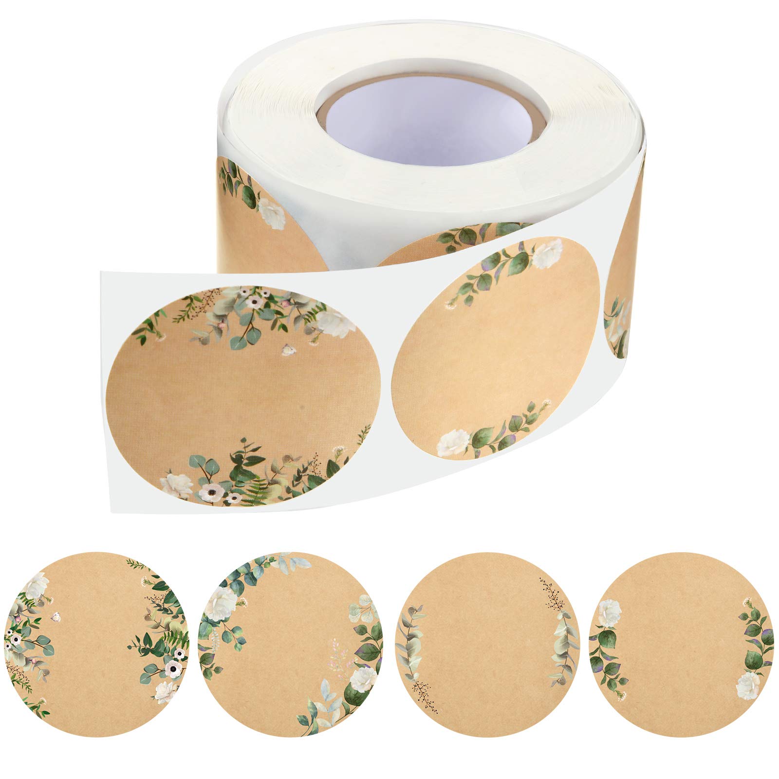 500-Piece Self-Adhesive Round Canning Jar Labels - 2 Inch Floral Sticker Roll for Food Storage, Organization & Envelope Sealing (4 Beautiful Designs) - Perfect for Mason Jars, Pantry Organization & DIY Crafts