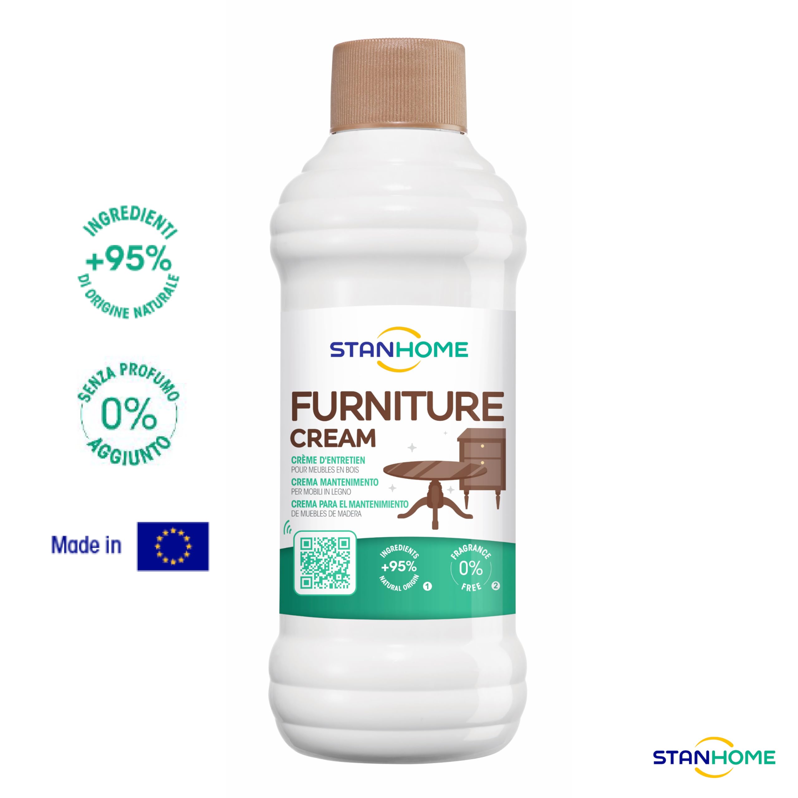 STANHOME Wood Furniture Maintenance Cream - 250ml | Natural Polish & Protector for Tables, Chairs & Cabinets | Restores Shine & Prevents Cracking