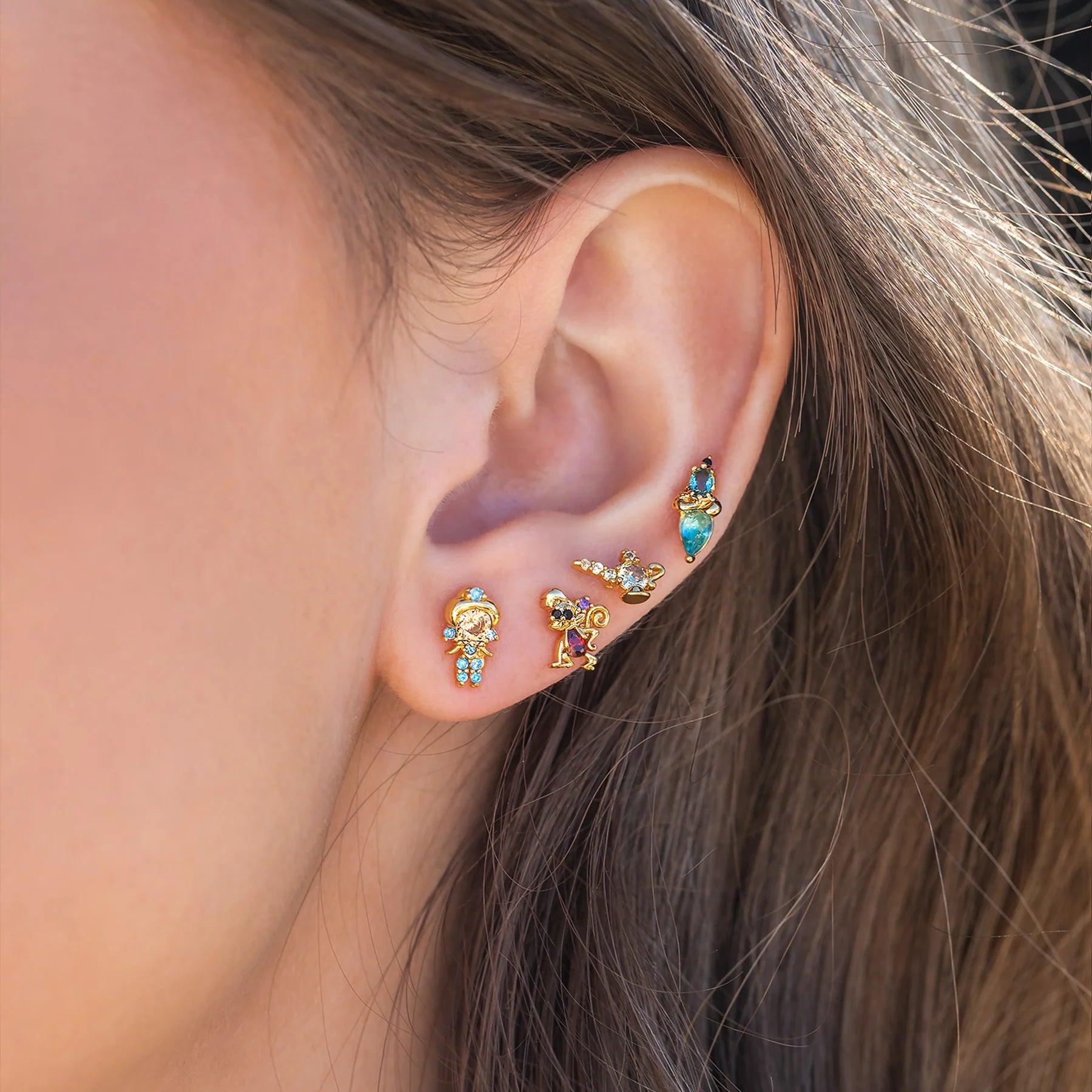 Disney Princess Jasmine Earrings Set - Gold-Tone Jewelry for Women & Girls - Perfect for Cosplay, Costume Parties & Disney-Themed Events