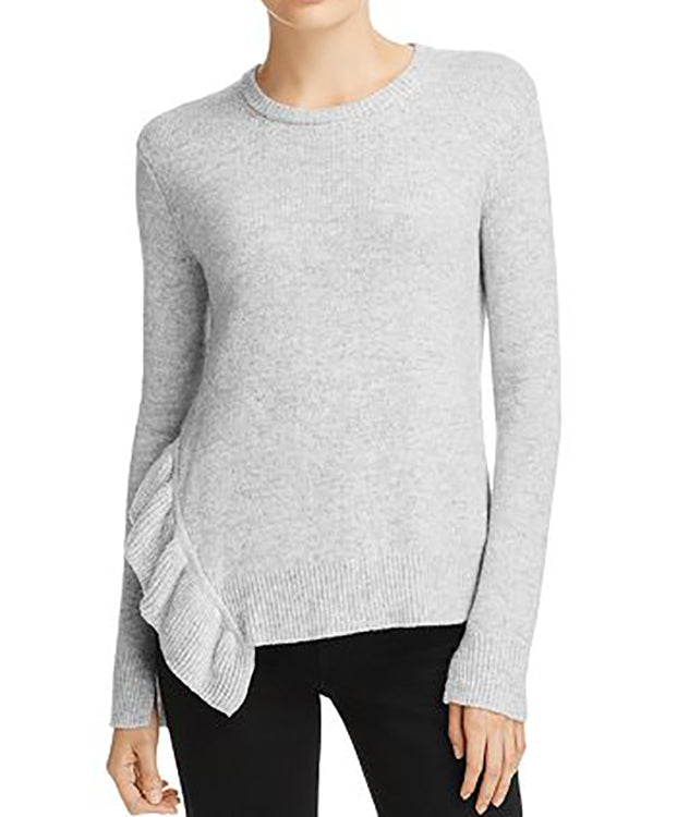 Derek Lam Light Grey Wool Knit Ruffle Sweater for Women | Cozy Winter Pullover | Perfect for Office, Date Night & Holiday Gatherings
