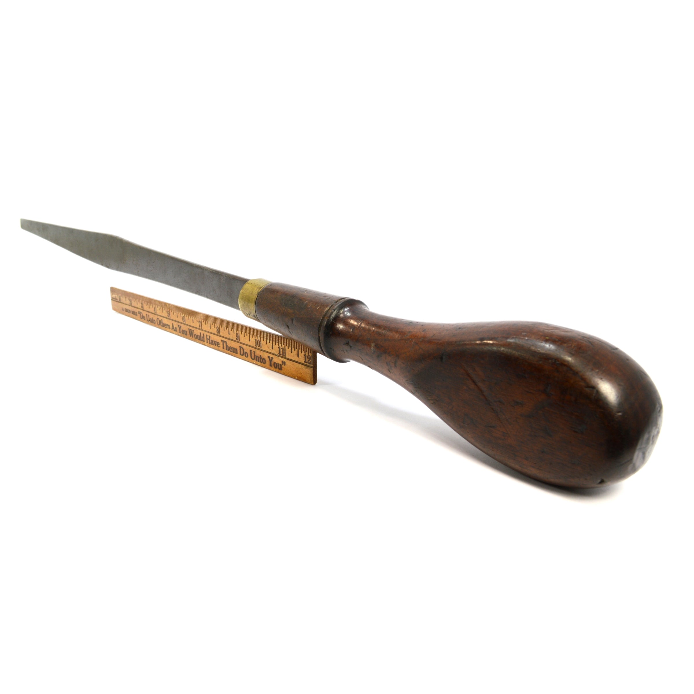 Vintage 32-Inch Flat Screwdriver with Large Hardwood and Brass Handle - Antique Tool for Restoration, Woodworking, and DIY Projects - Perfect for Collectors and Craftsmen