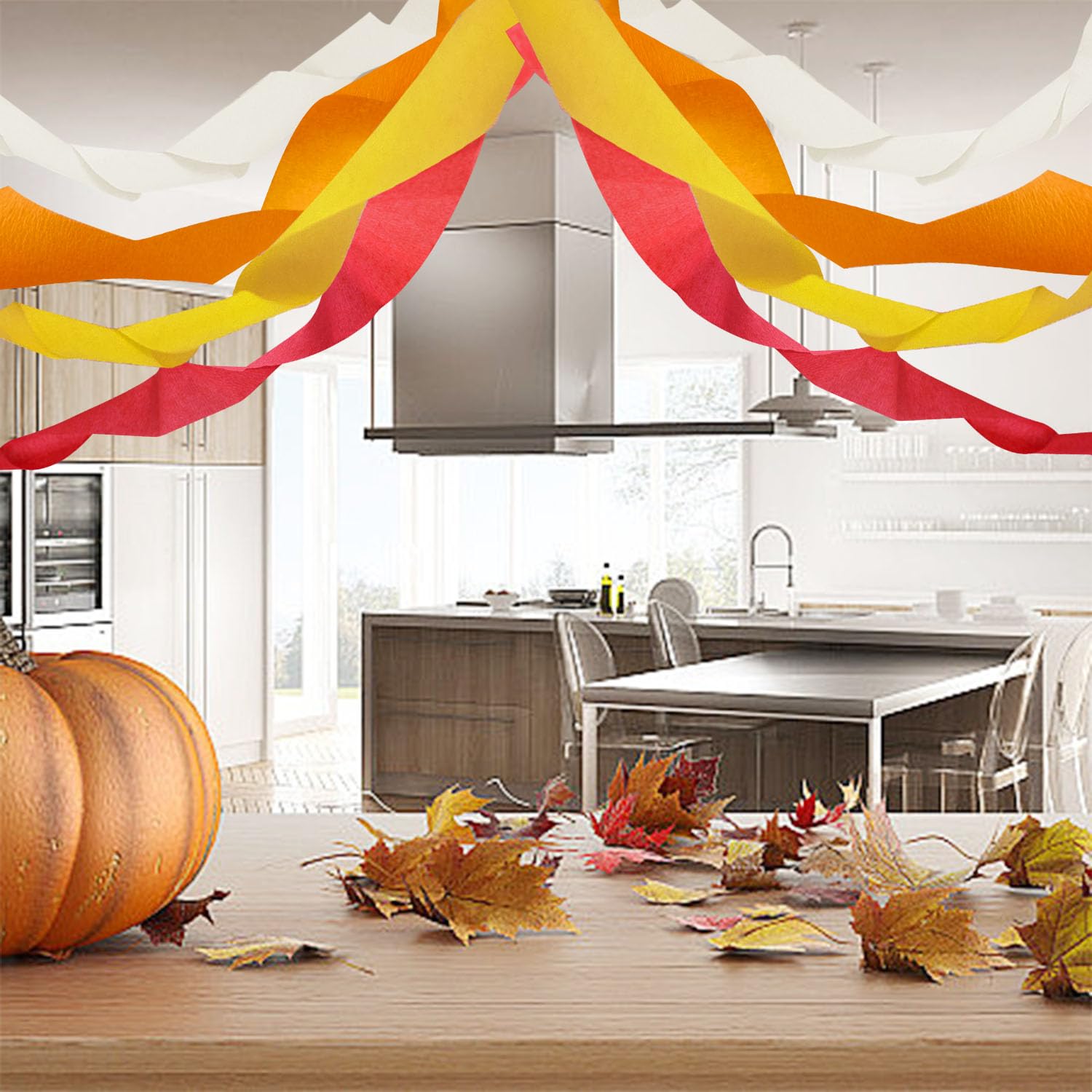 PheiLa Fall Party Supplies - 4 Rolls Crepe Paper Streamers (Yellow, Beige, Orange, Red) for Backdrop Decorations - 1.77 Inch x 82 Ft per Roll (Total 328ft) - Perfect for Fall Weddings, Birthday Parties, Baby Showers & Thanksgiving Crafts