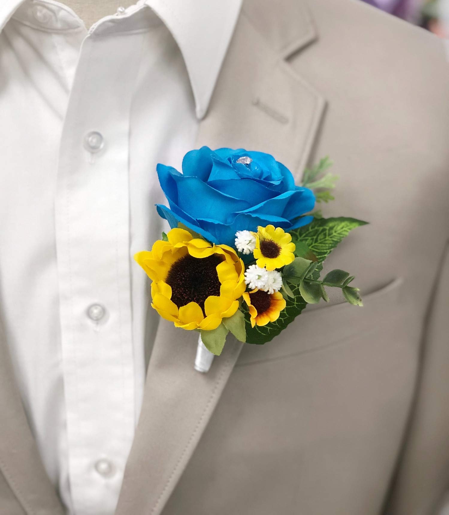 Angel Isabella Wedding Keepsake Artificial Flower Bouquet - Malibu Ivory Rose & Sunflower Corsage Boutonniere for Bridal Party, Prom, Home Decor