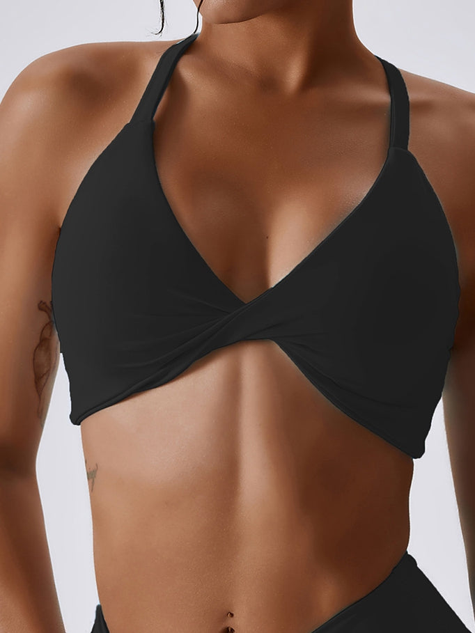 ZASUWA Women's Twist Halter Sports Bra - High Support Workout Top for Yoga, Running & Gym - Comfortable & Breathable Activewear