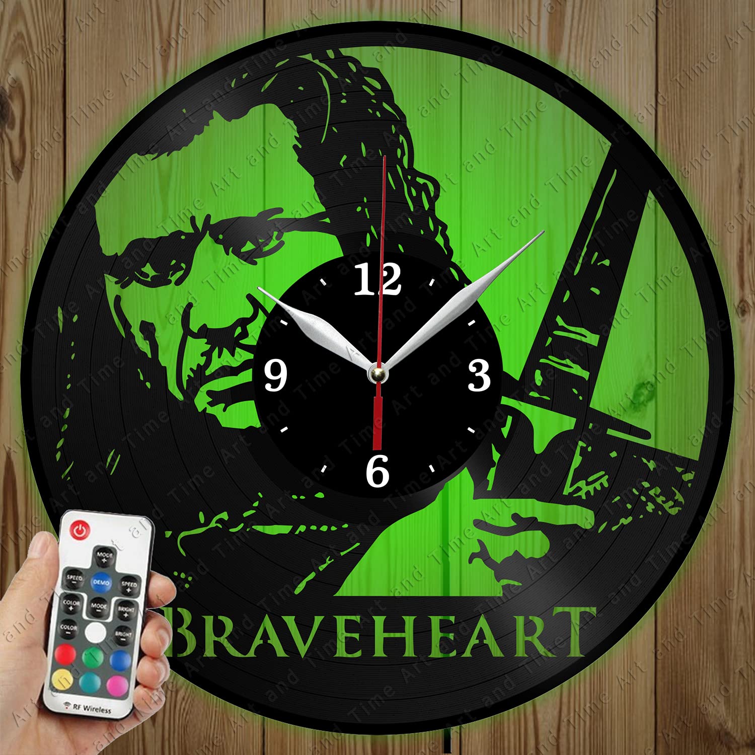 Braveheart Custom LED Vinyl Record Wall Clock - Personalized Light-Up Home Decor & Unique Gift Idea for Music Lovers - Perfect for Bedroom, Living Room, or Man Cave Decor