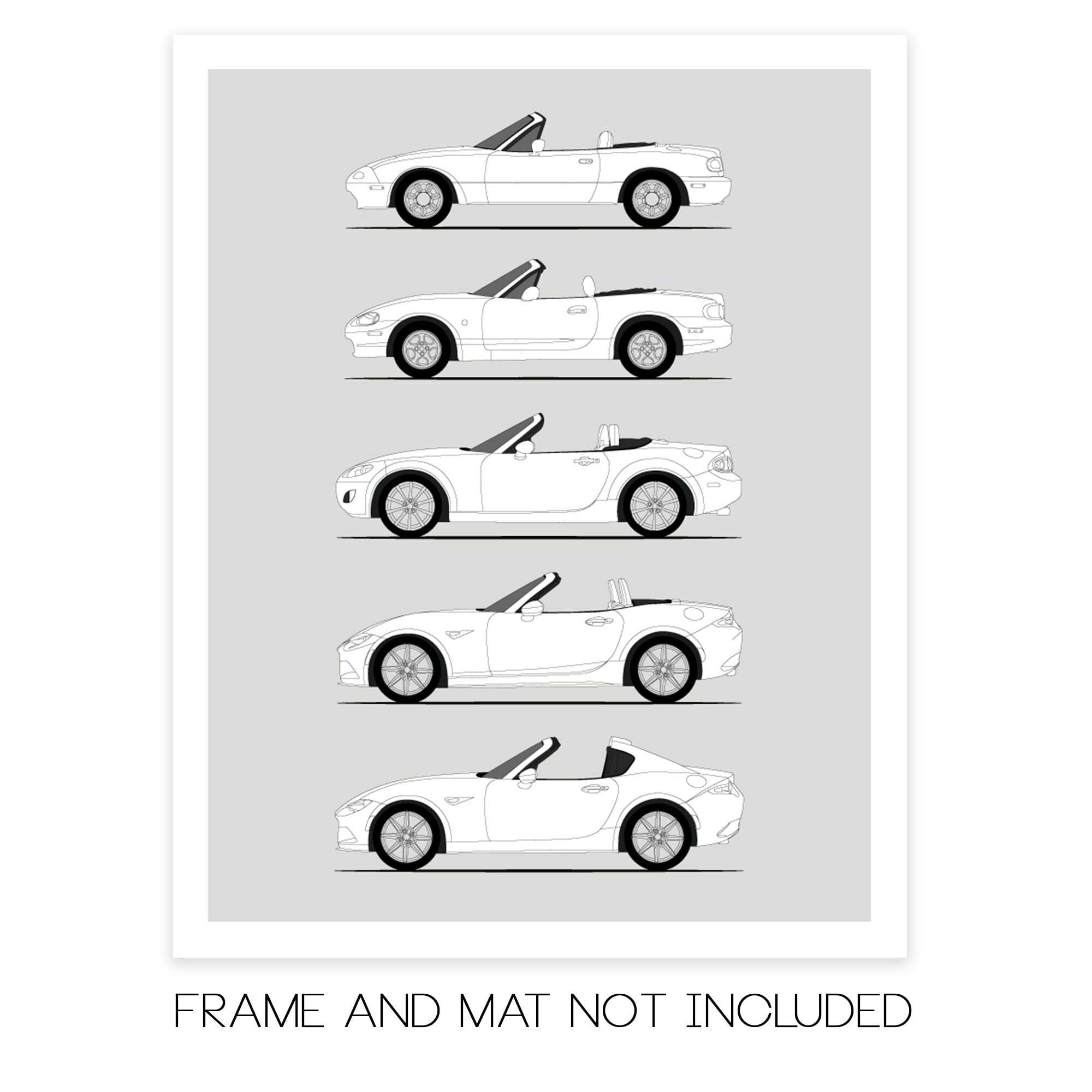 Mazda Miata Generations History Evolution Print - NA NB NC ND Wall Art Decor - 16x20