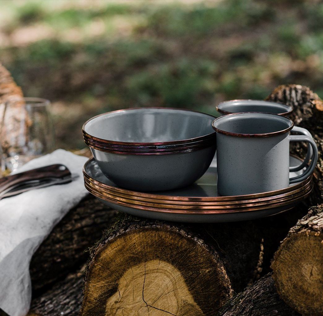 Premium Enamelware Dining Set - Durable Slate Gray Tableware for Camping, Picnics & Rustic Home Decor