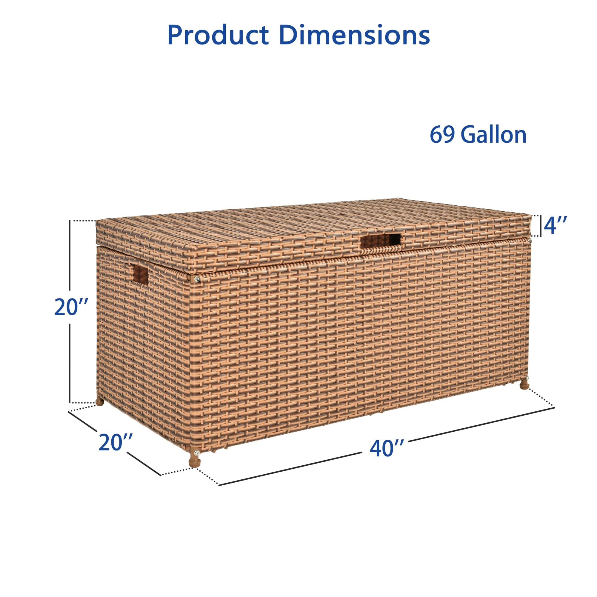 Jeco Honey Wicker Patio Storage Deck Box - Outdoor Furniture Organizer for Cushions, Toys & Garden Accessories - Perfect for Backyard, Poolside & Deck Storage