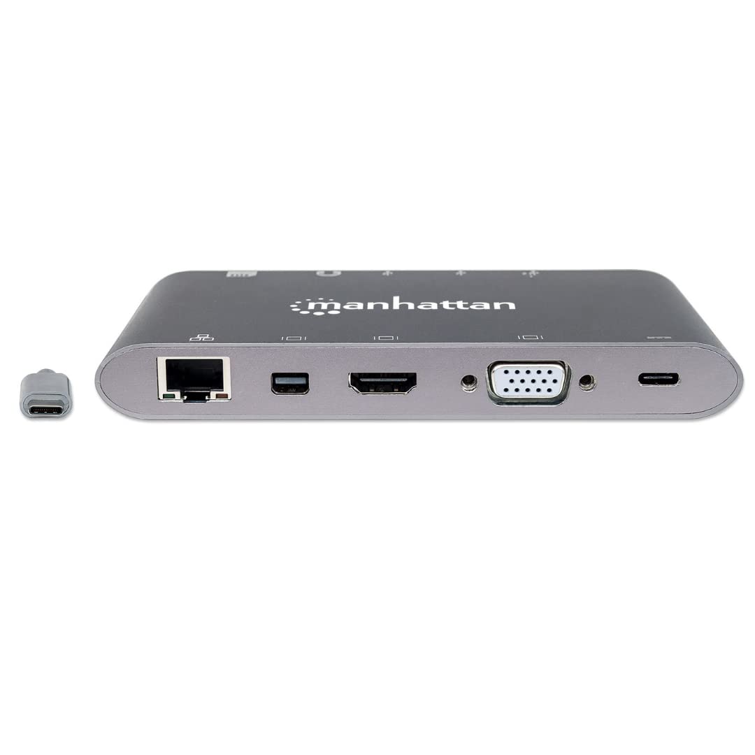 Manhattan SuperSpeed USB-C to 7-in-1 Docking Station with 4K HDMI, Ethernet, USB 3.0 Ports - Perfect for Home Office, Gaming & MacBook Pro Connectivity