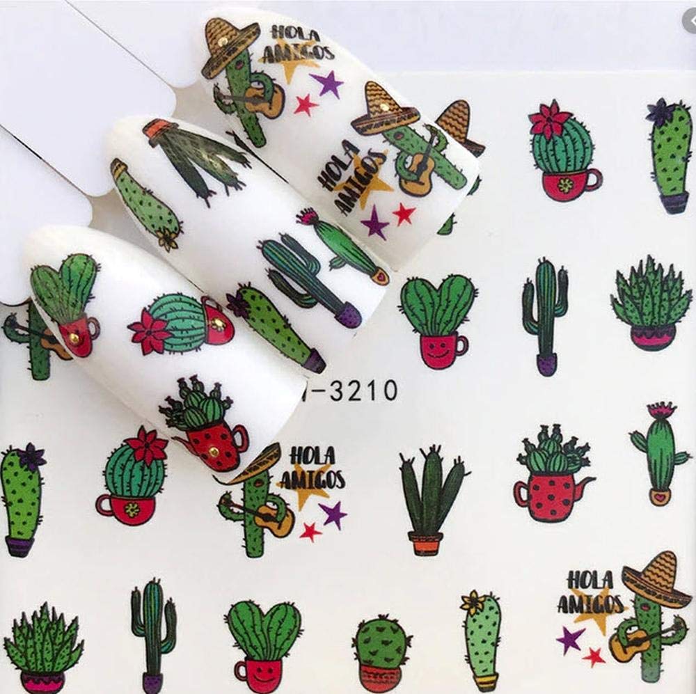 Cactus Nail Stickers - Sombrero & Hola Amigos Design - Waterproof Nail Decals for DIY Manicure - Perfect for Summer Parties & Mexican Theme Nail Art