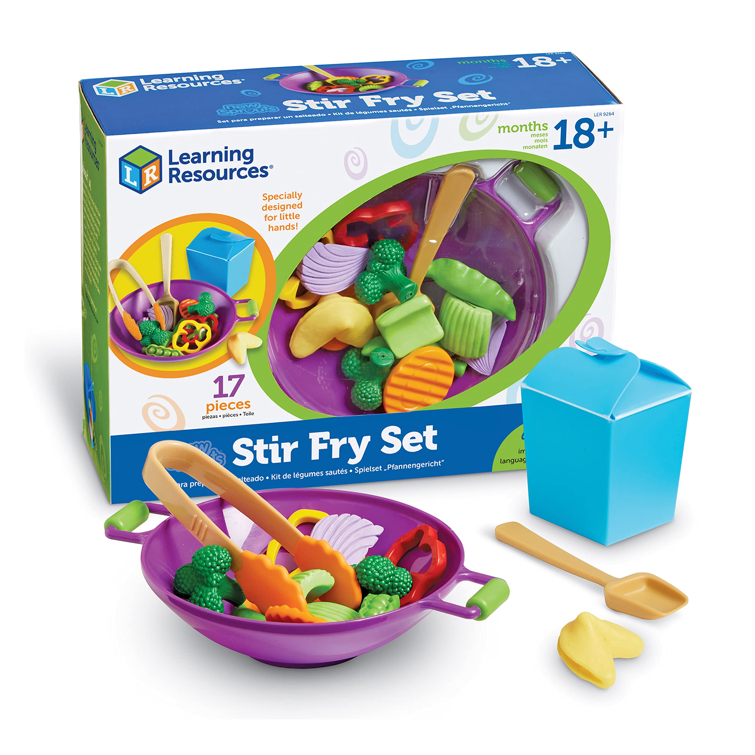 Learning Resources New Sprouts Stir Fry Play Food Set - 17 Piece Pretend Kitchen Toys for Toddlers 18 Months+, Educational Role Play for Kids - Perfect for Home, Preschool & Playdates