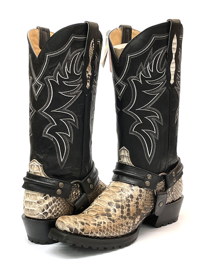 Roper Men's Bandit Harness Square Toe Python Boots - White Cowboy Boots for Western Riding, Country Music Festivals & Casual Wear