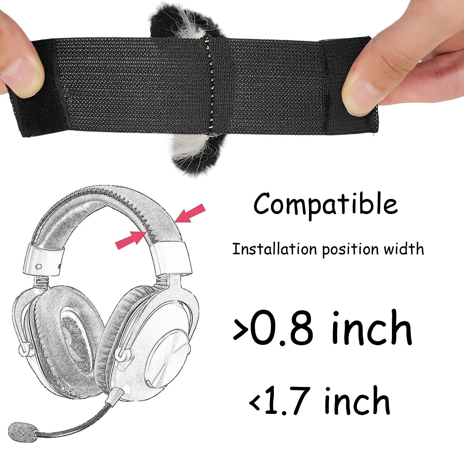 Adjustable Cat Ears Headphone Attachment - Universal Fit for Logitech G PRO, HyperX Cloud & Cloud Flight Gaming Headsets - Cute Cosplay Kitten Ears Accessory in Black & White - Perfect for Gaming Streamers, Anime Conventions & Kawaii Fashion